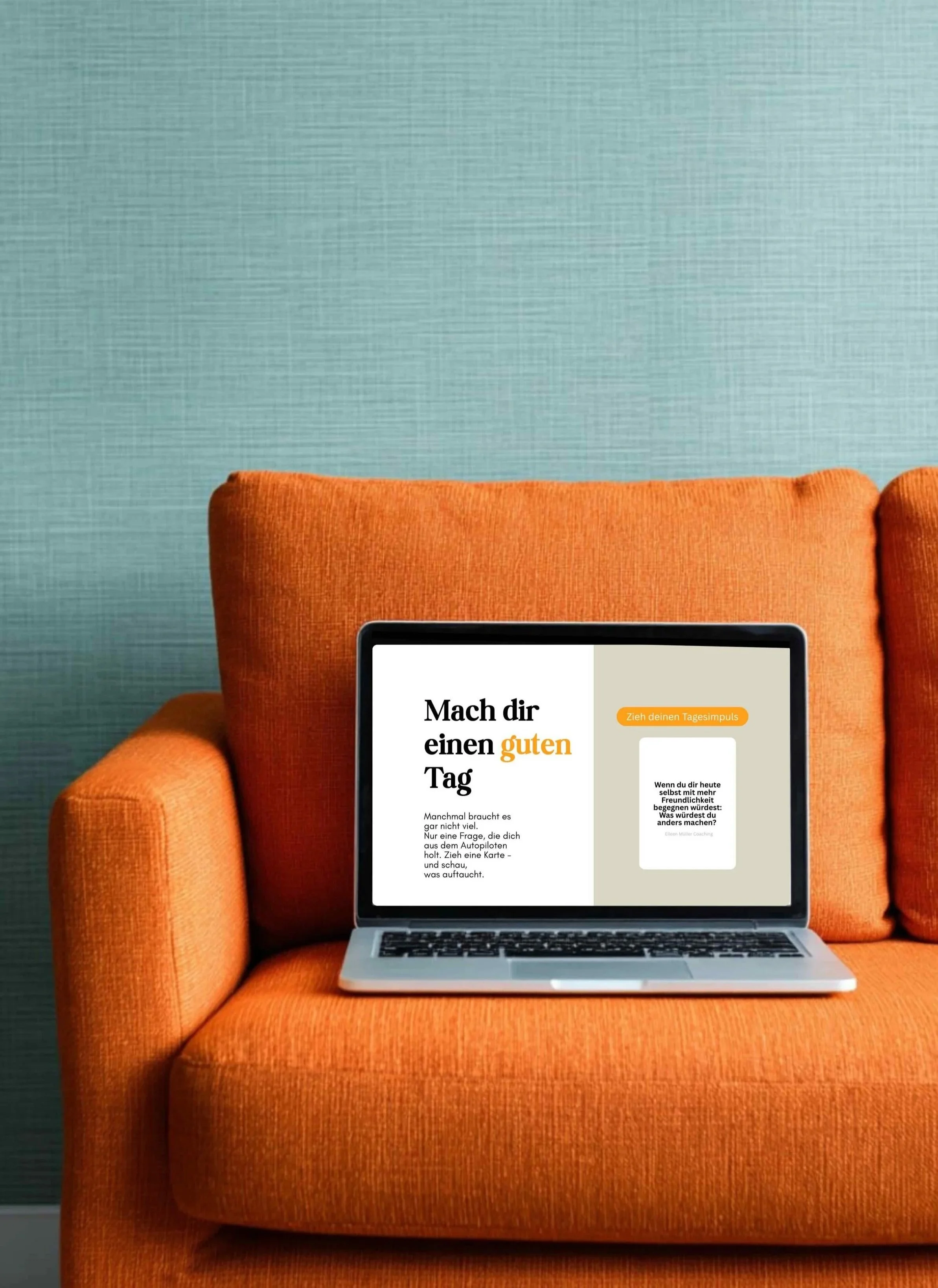 Digitale Impulskarte auf Laptop – interaktive Reflexionskarte für Coaching-Websites