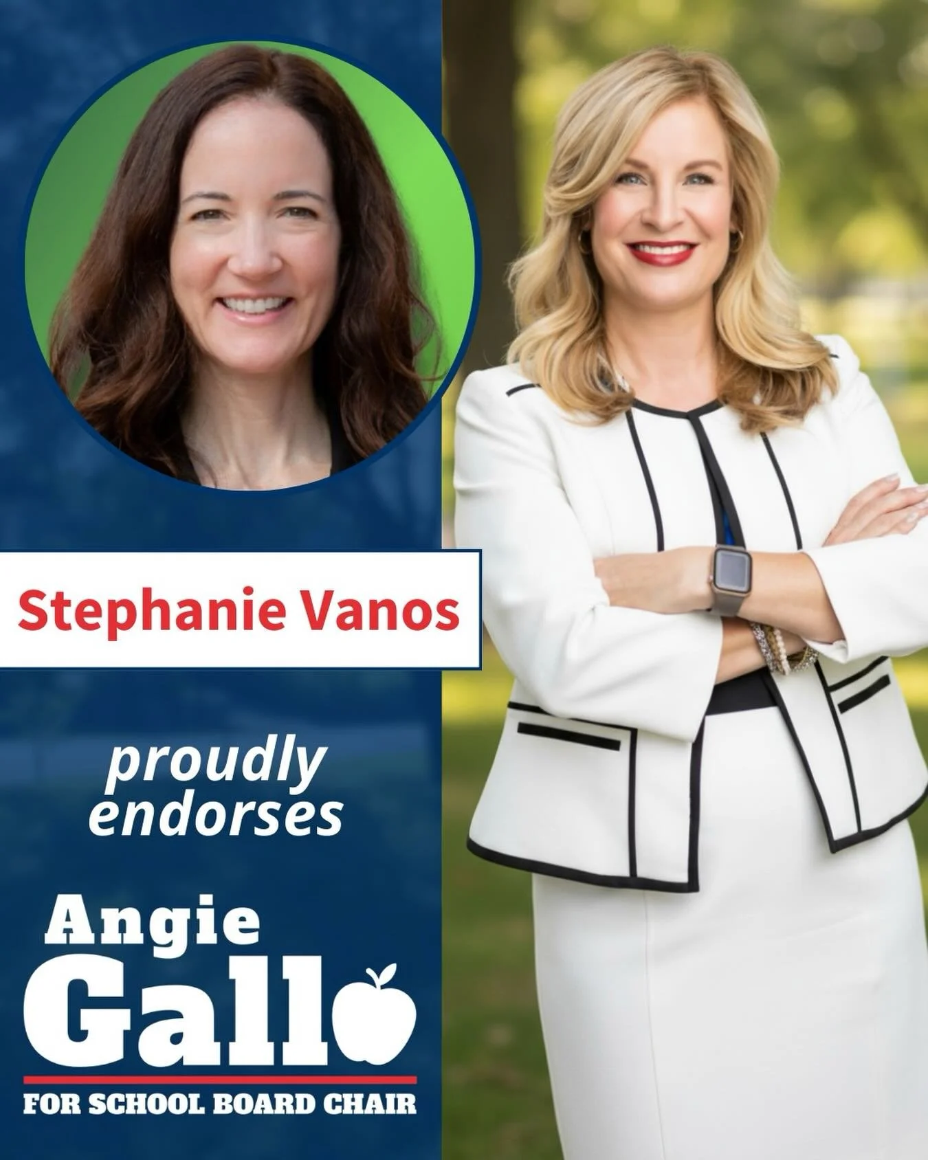 ENDORSEMENT ALERT: &ldquo;I am proud to endorse Angie Gallo for School Board Chair.&nbsp;Her unmatched experience in governance, deep understanding of policy, vitality and energy for the hard work of serving on the School Board makes her the best cho