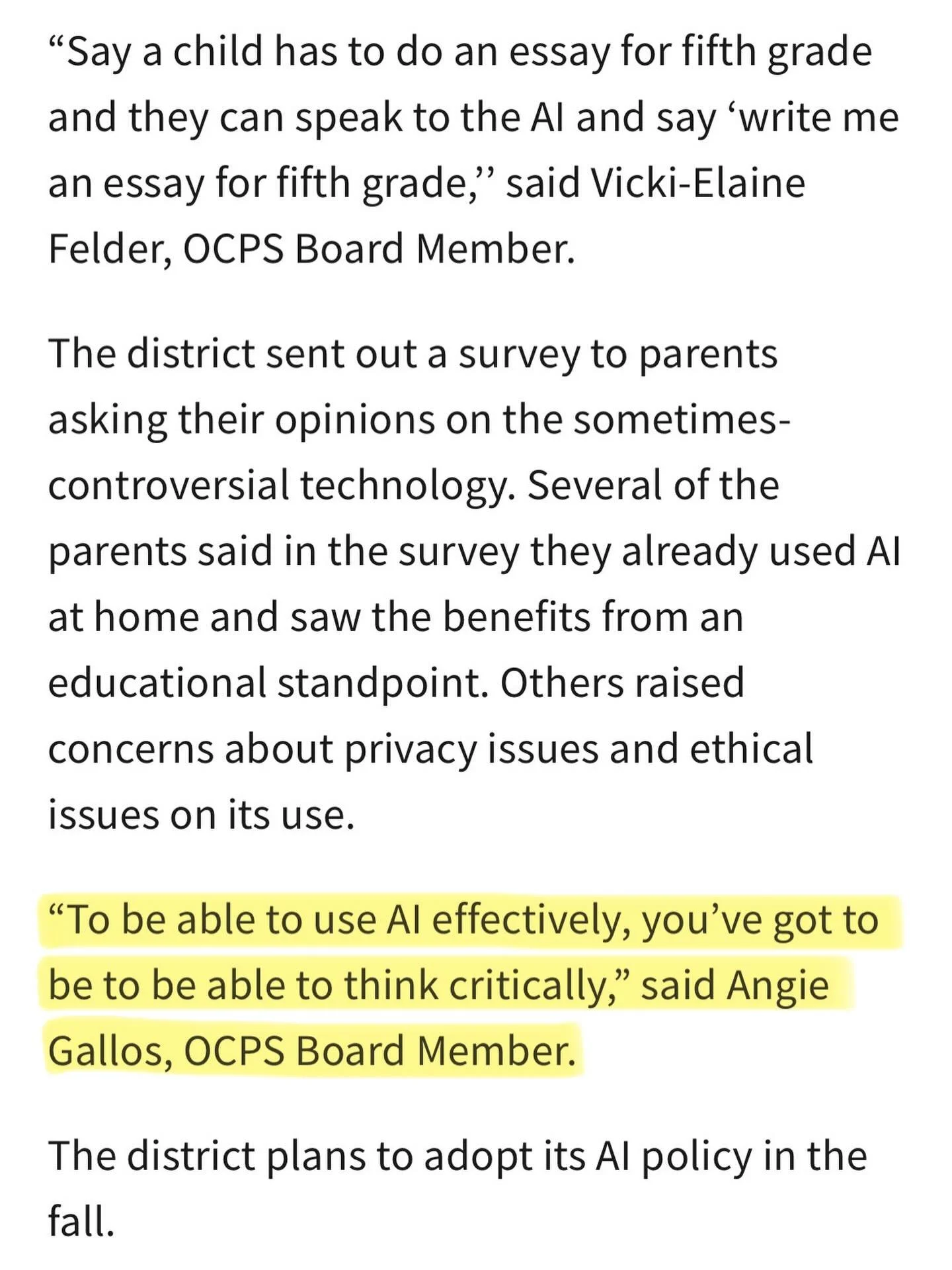 Technology is changing the educational landscape, and we need to ensure that our school system evolves with our students.

I believe that &ldquo;to be able to use AI effectively, you&rsquo;ve got to be able to think critically.&rdquo; This means crea