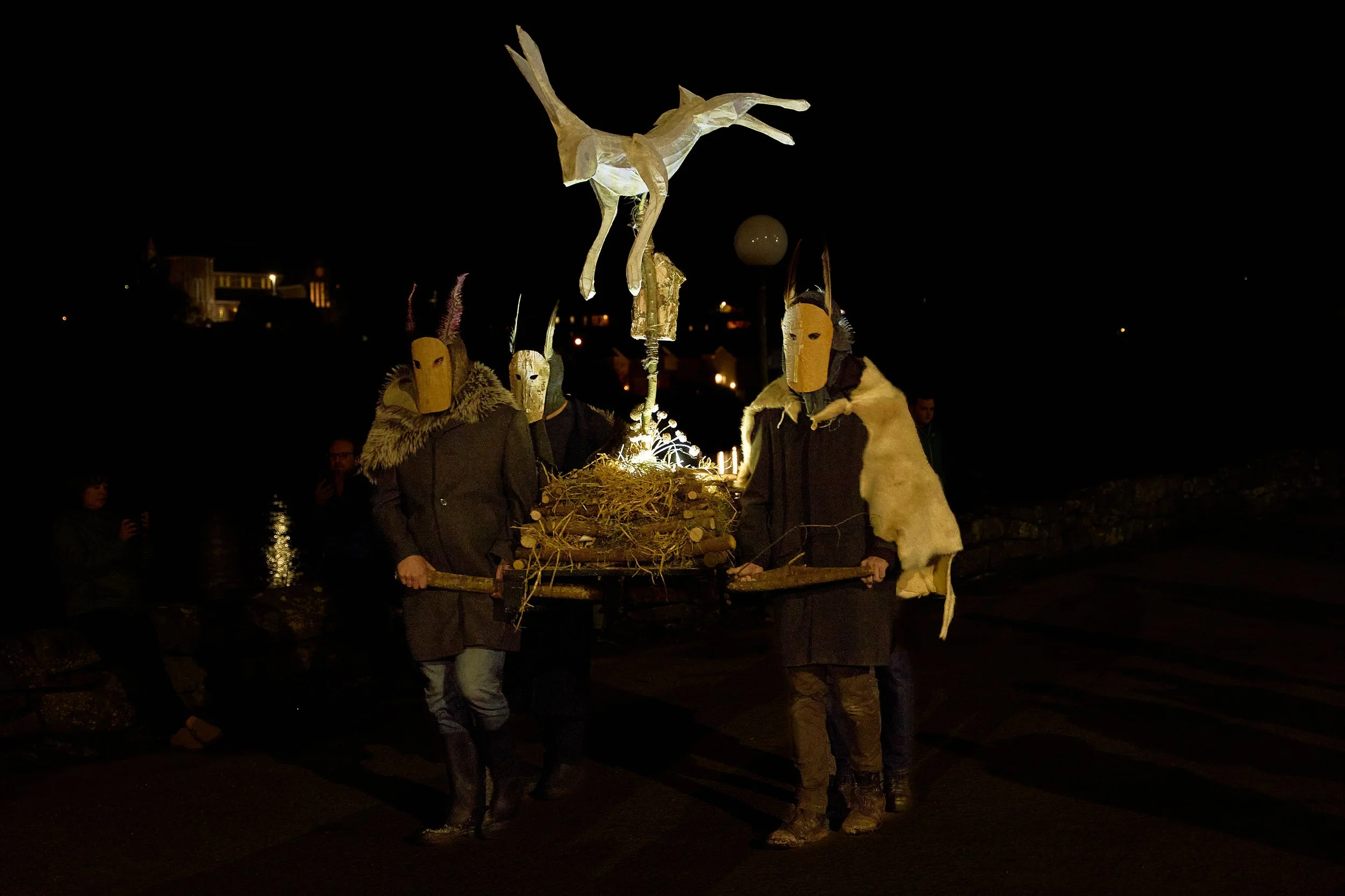 Ancestral Effigy made by Phil McSweeney of Tralee, in the procession on Halloween night. Grilse Gallery in Killorglin, Co Kerry. An Feile Eile, Halloween Festival