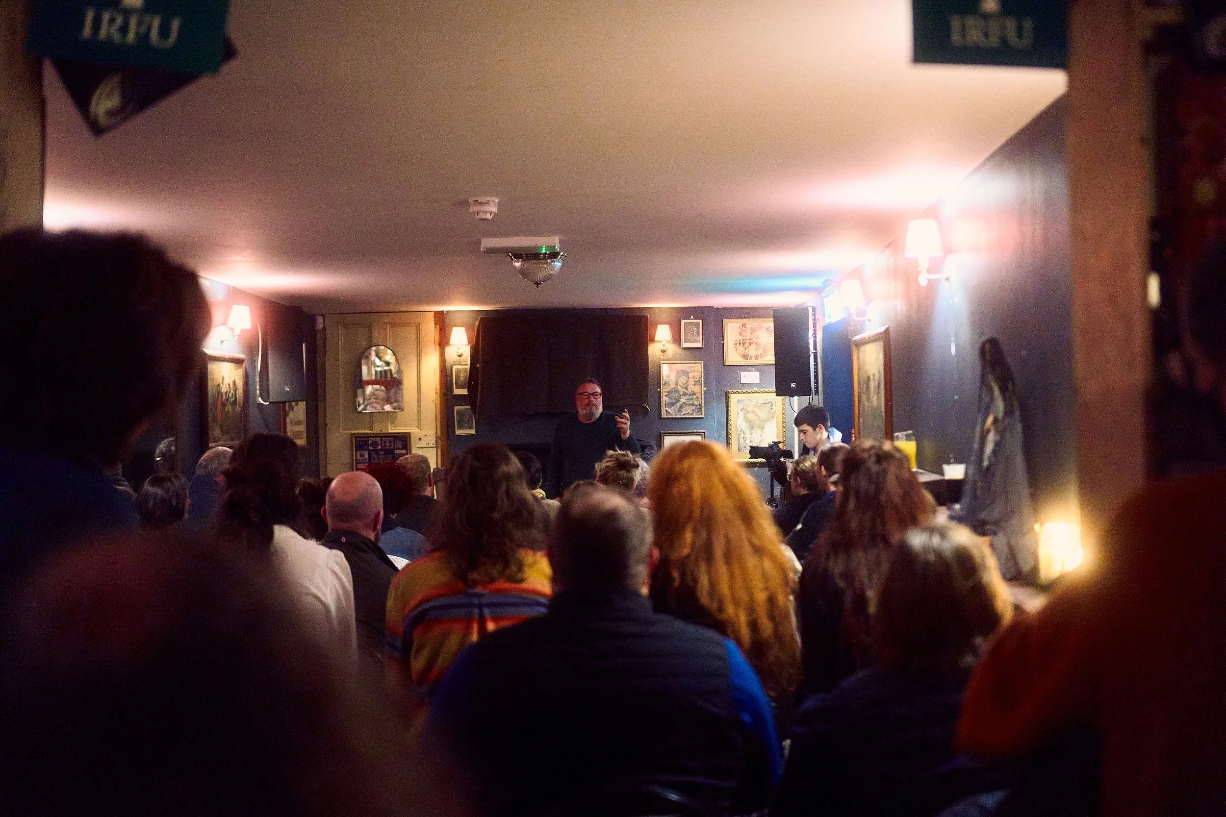Eddie Lenihan and Seán an Seanchaí during a sold-out show of storytelling at Sheila Buns in Killorglin, Co Kerry during An Feile Eile, Halloween festival
