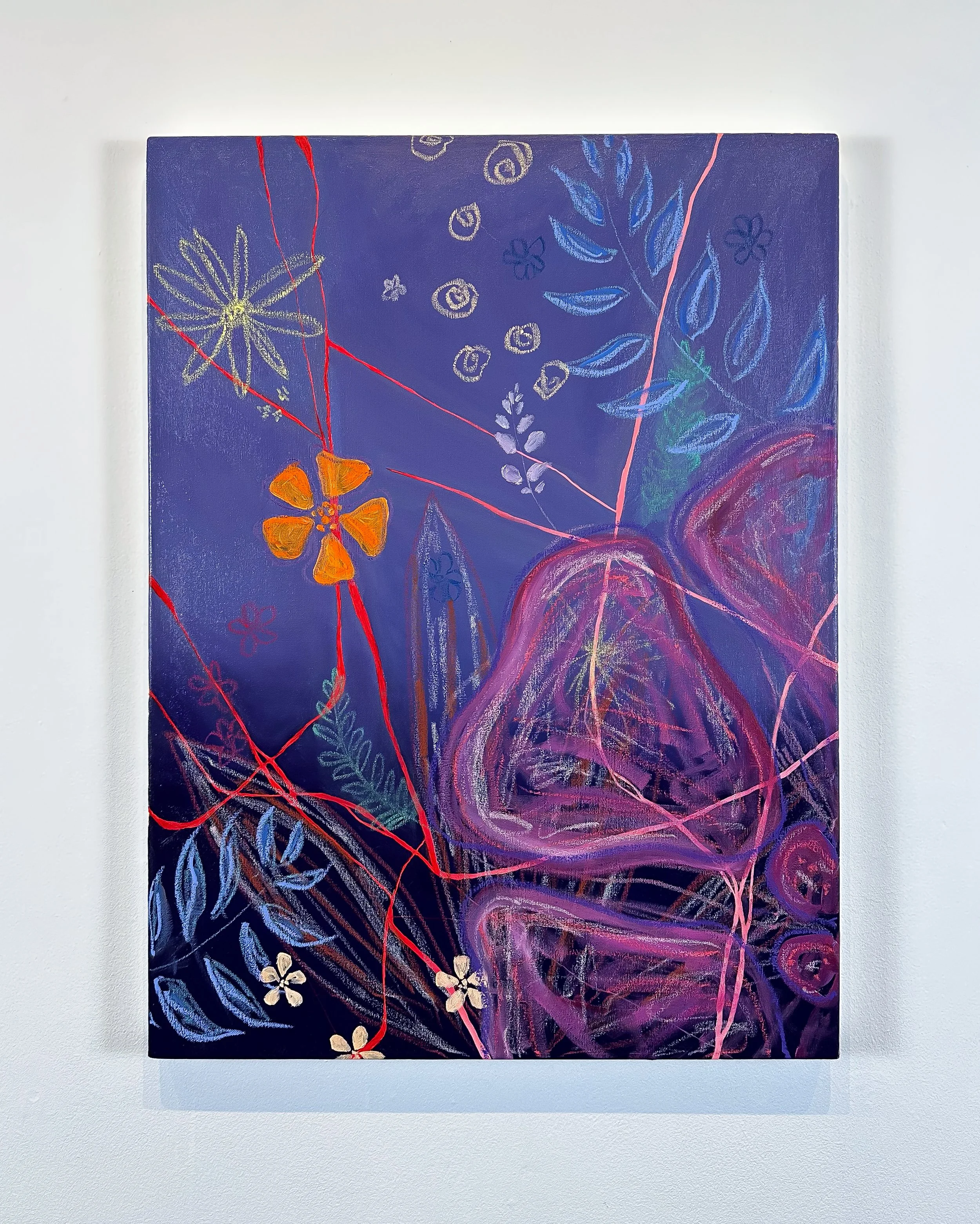 Barely Scratched, oil paint and oil pastels on canvas, 24x32, 2025
