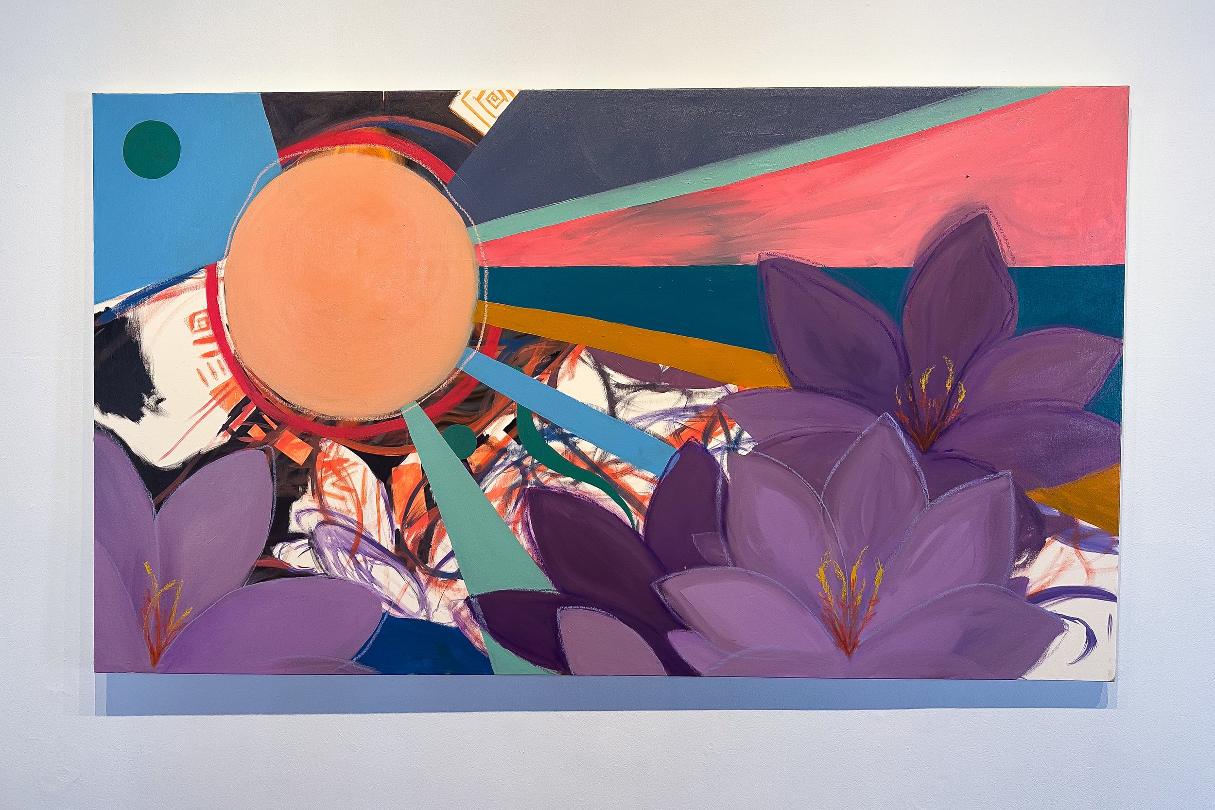 Crocuses, oil paint and oil pastel on canvas, 44x76, 2025