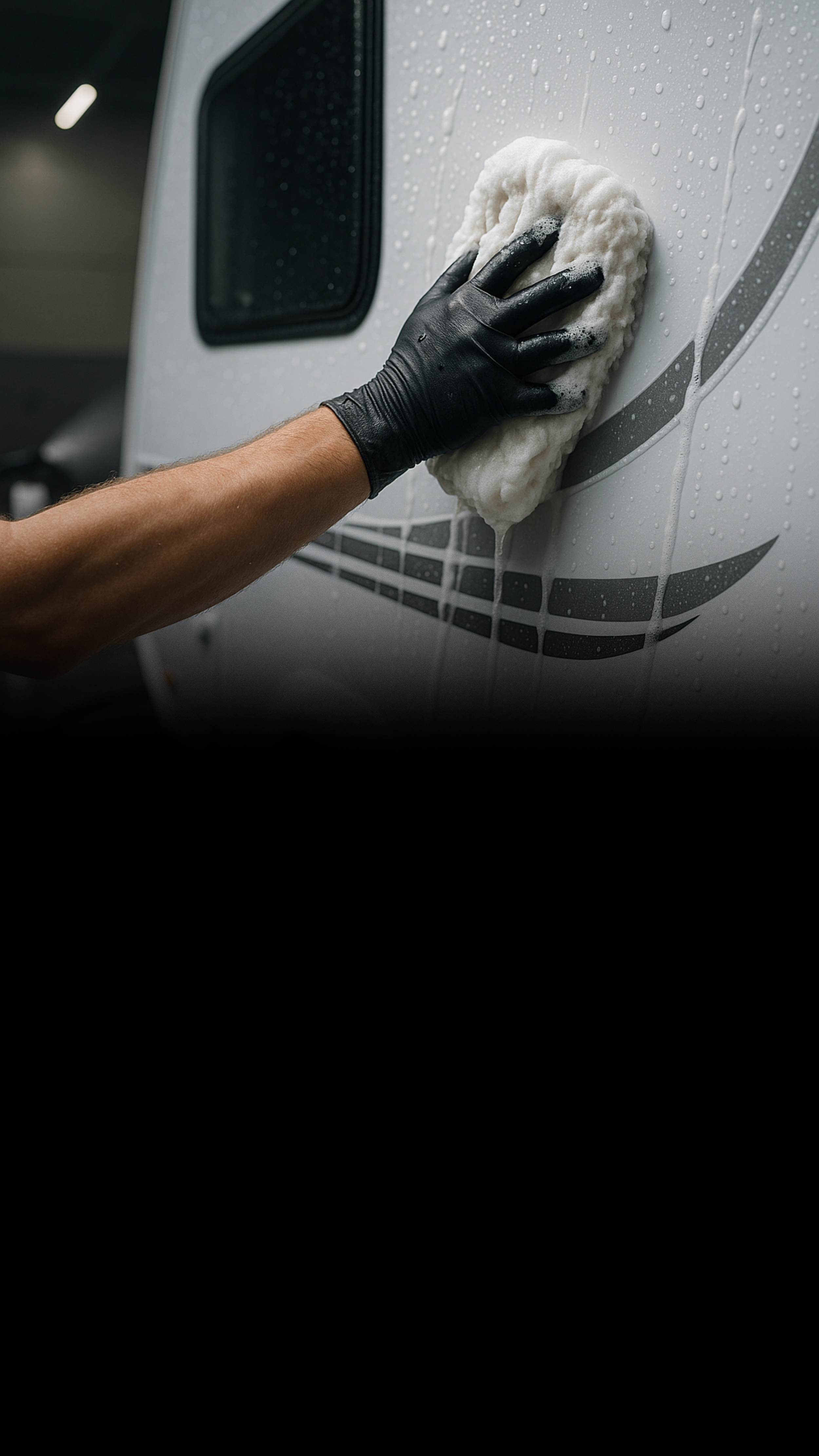 Person wäscht ein Auto mit einem Schwamm aus.