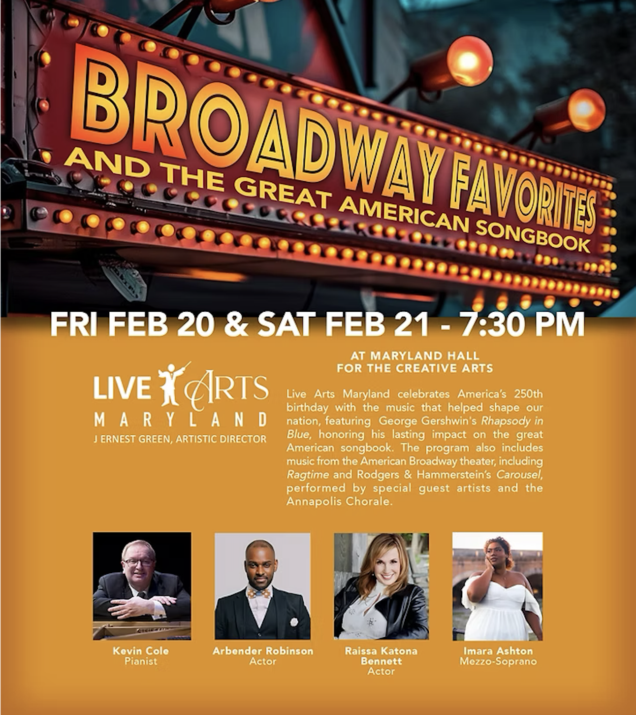 Broadway Favorites with the Annapolis Chamber Orchestra &amp; Chorale, February 20th &amp; 21st, 7:30 pm