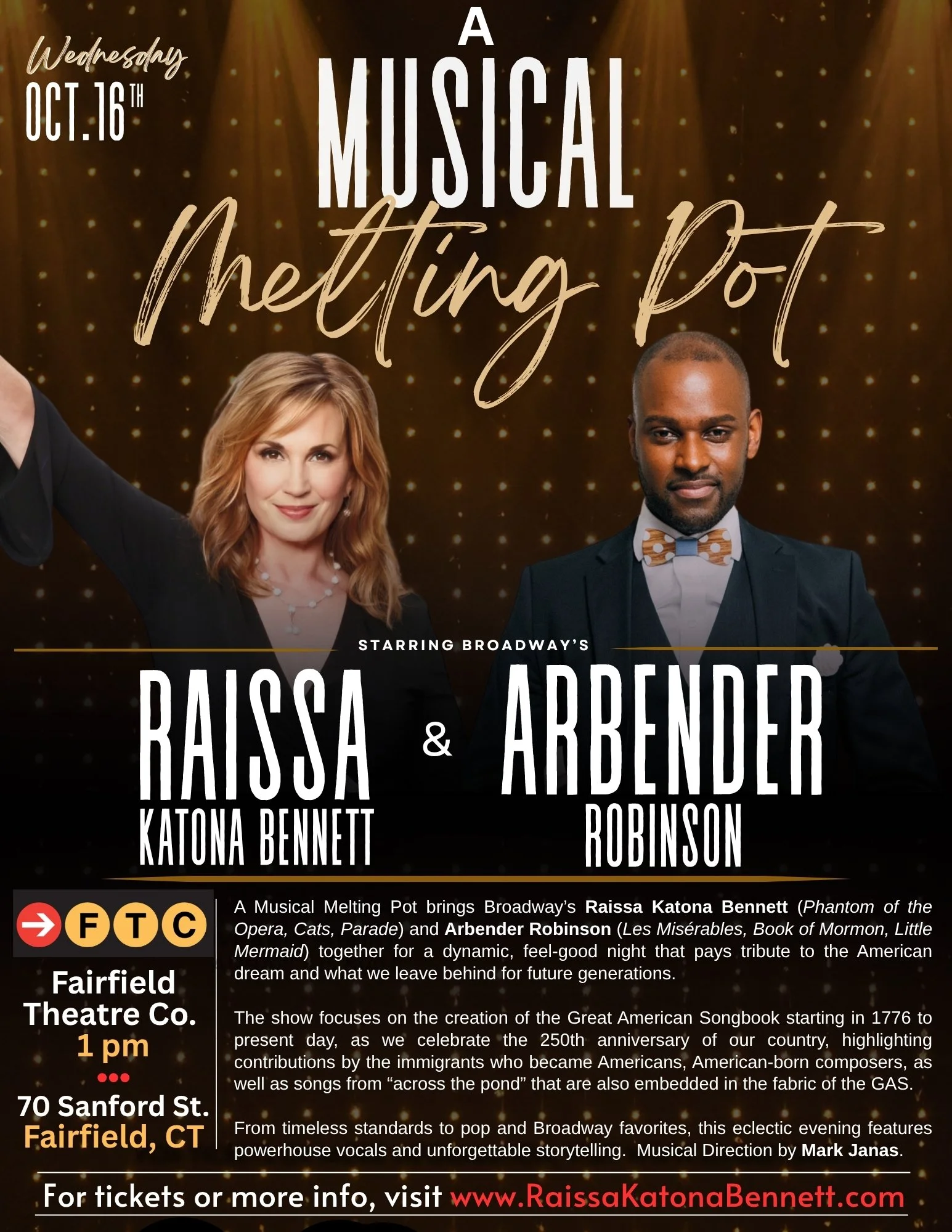 “A Musical Melting Pot” - Fairfield Theatre Company, Oct. 14th, 1 pm.