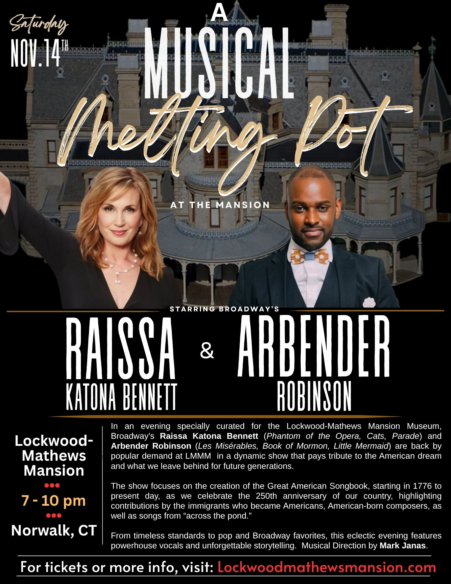 “A Musical Melting Pot at the Mansion” - Lockwood-Matthews Mansion Fundraiser - Nov. 14th, 7 pm