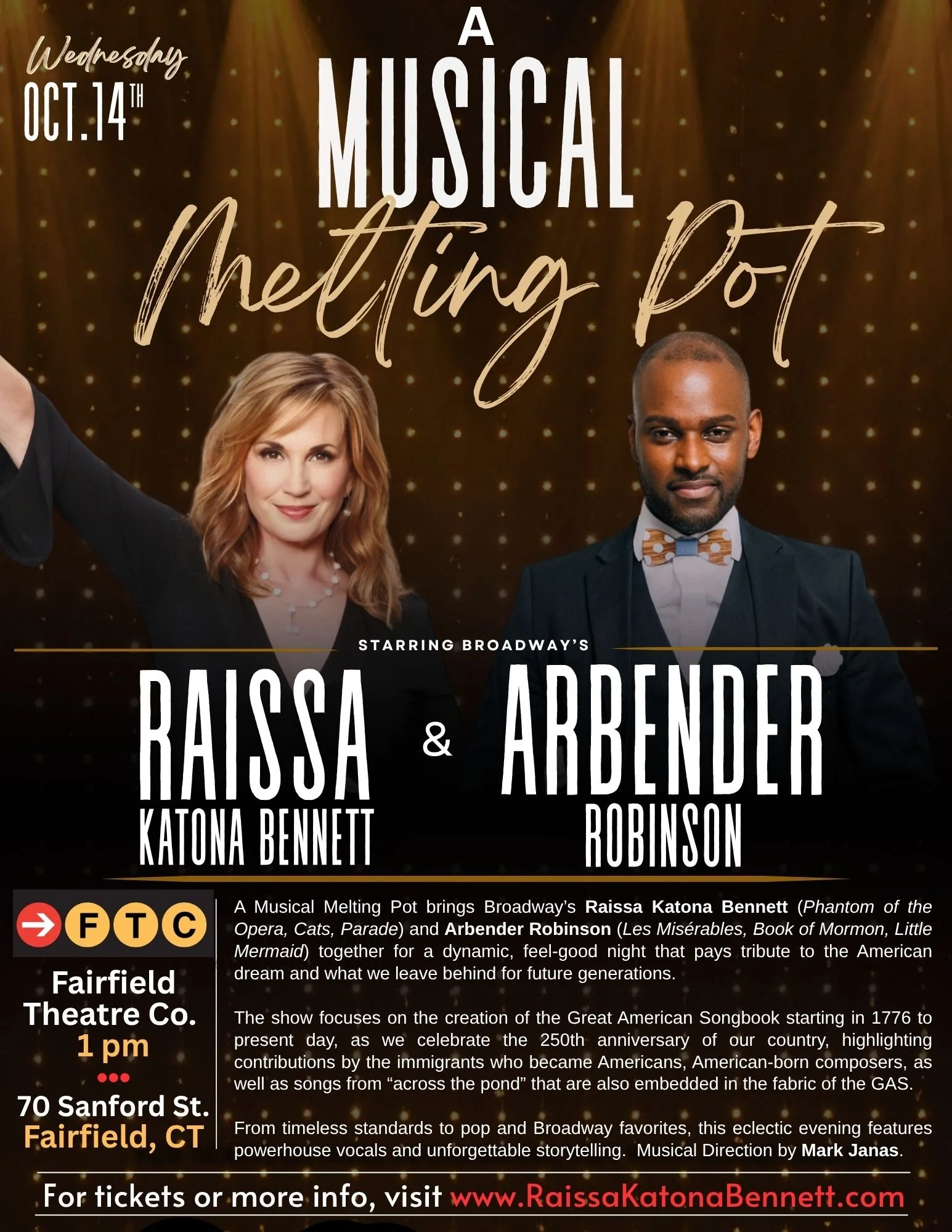 “A Musical Melting Pot” - Fairfield Theatre Company, Oct. 14th, 1 pm.