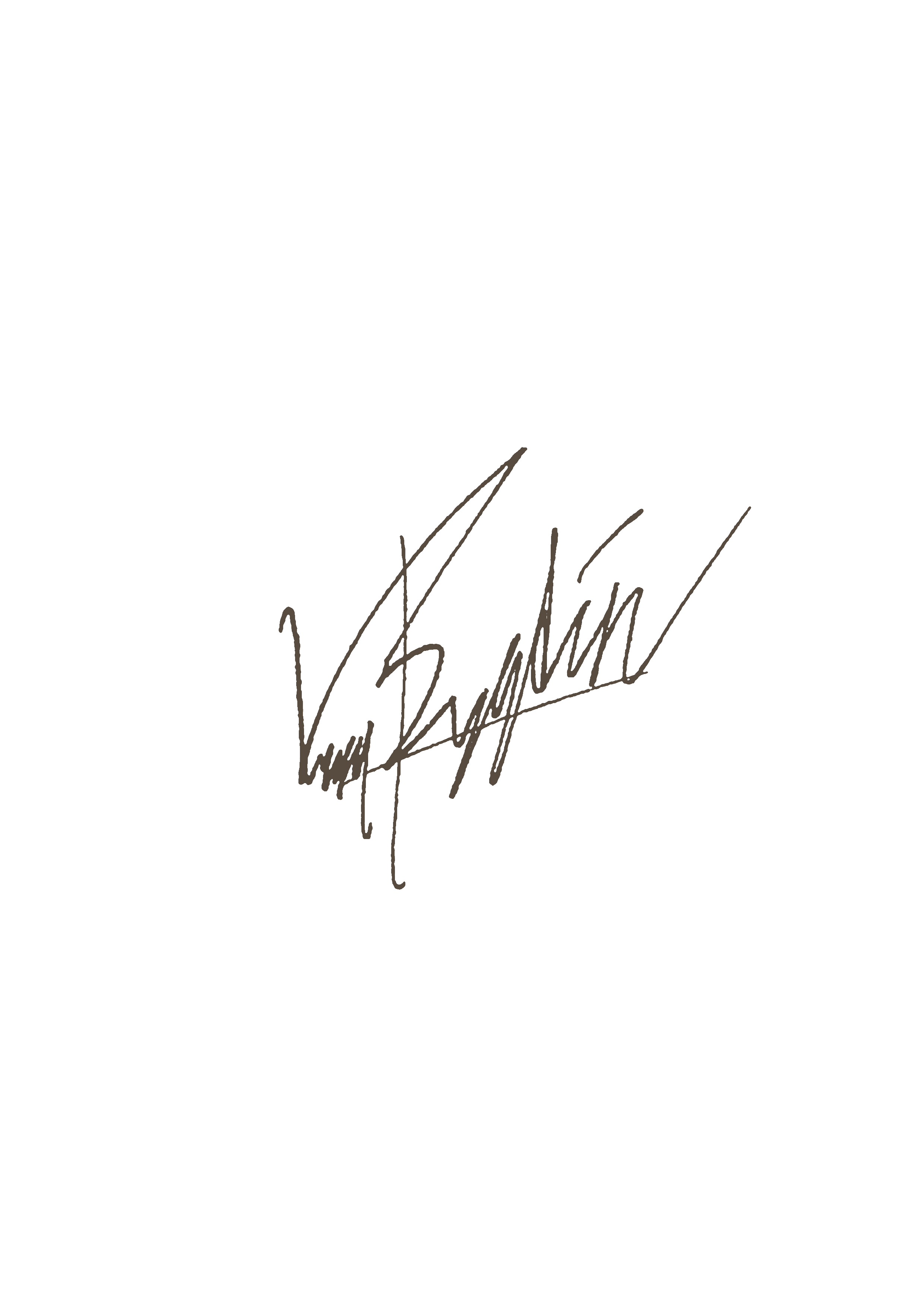 Black background with a central handwritten signature in gray ink.