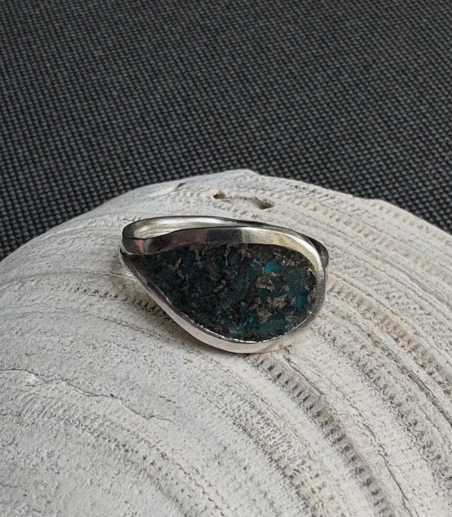 Just finished&hellip;Sterling Silver ring shaped in a Tear Drop design with Blue Apatite inlay.  I have several other stones I could use i.e., Turquoise, Tiger Eye, Malachite, Lapis, Emerald &amp; Larimar. #jewelry #sterlingsilverring #handmadejewelr
