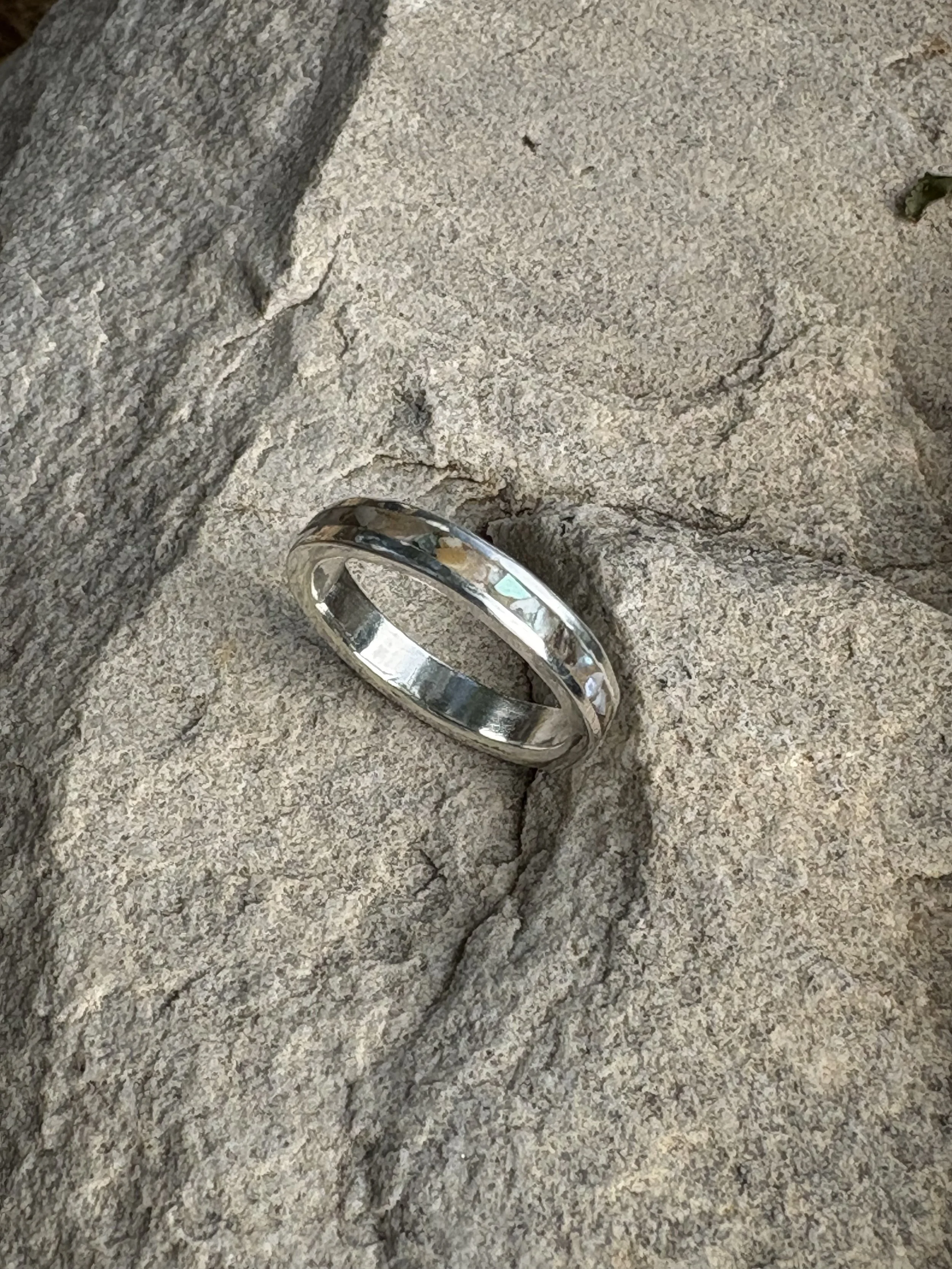 Custom Sterling Silver Band with Abalone & Mother of Pearl Inlay