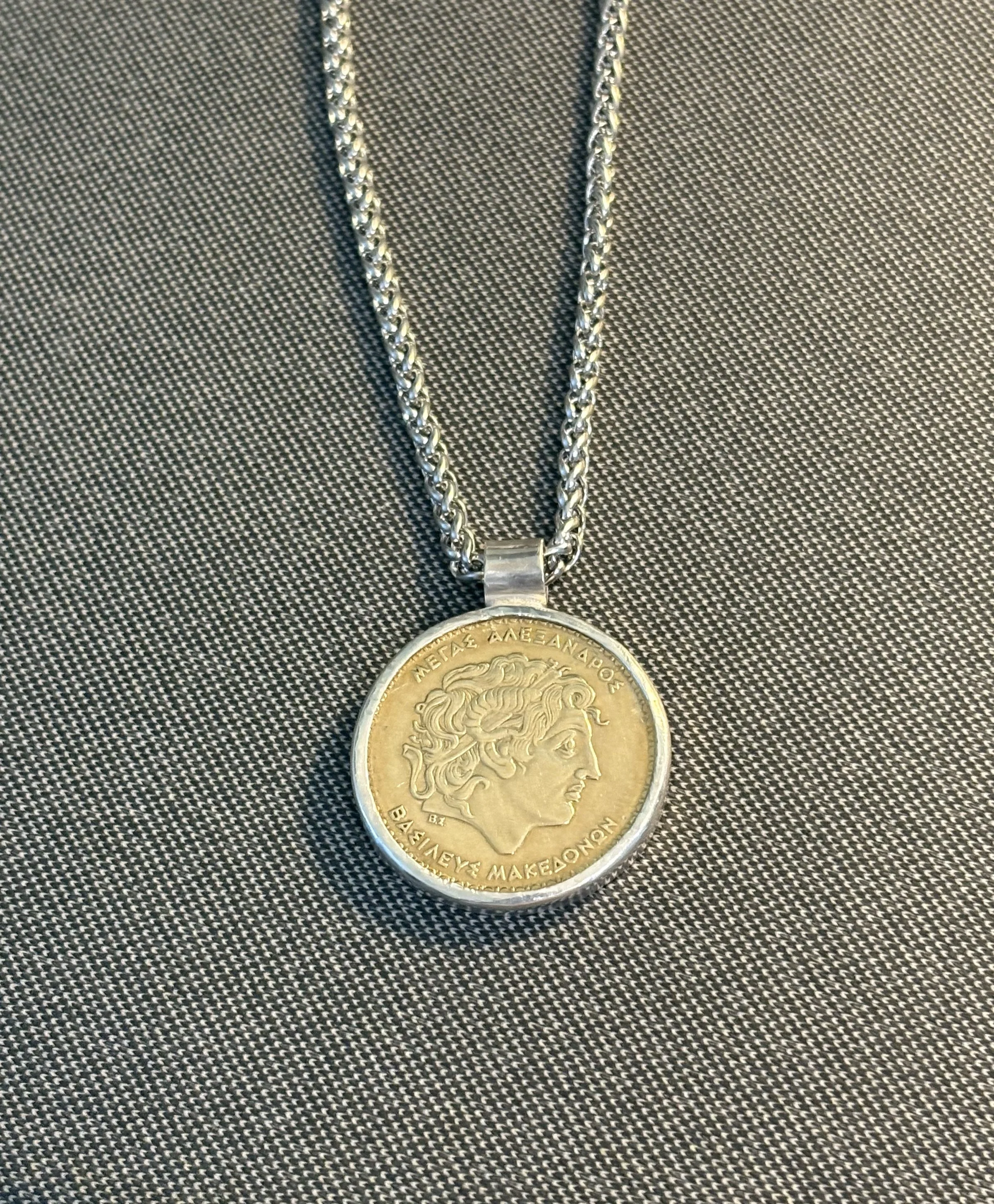 Ancient Greek Coin Necklace with Sterling Silver Bezel
