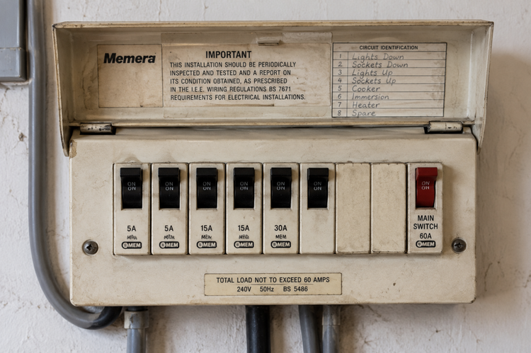 Older consumer unit without modern RCD protection