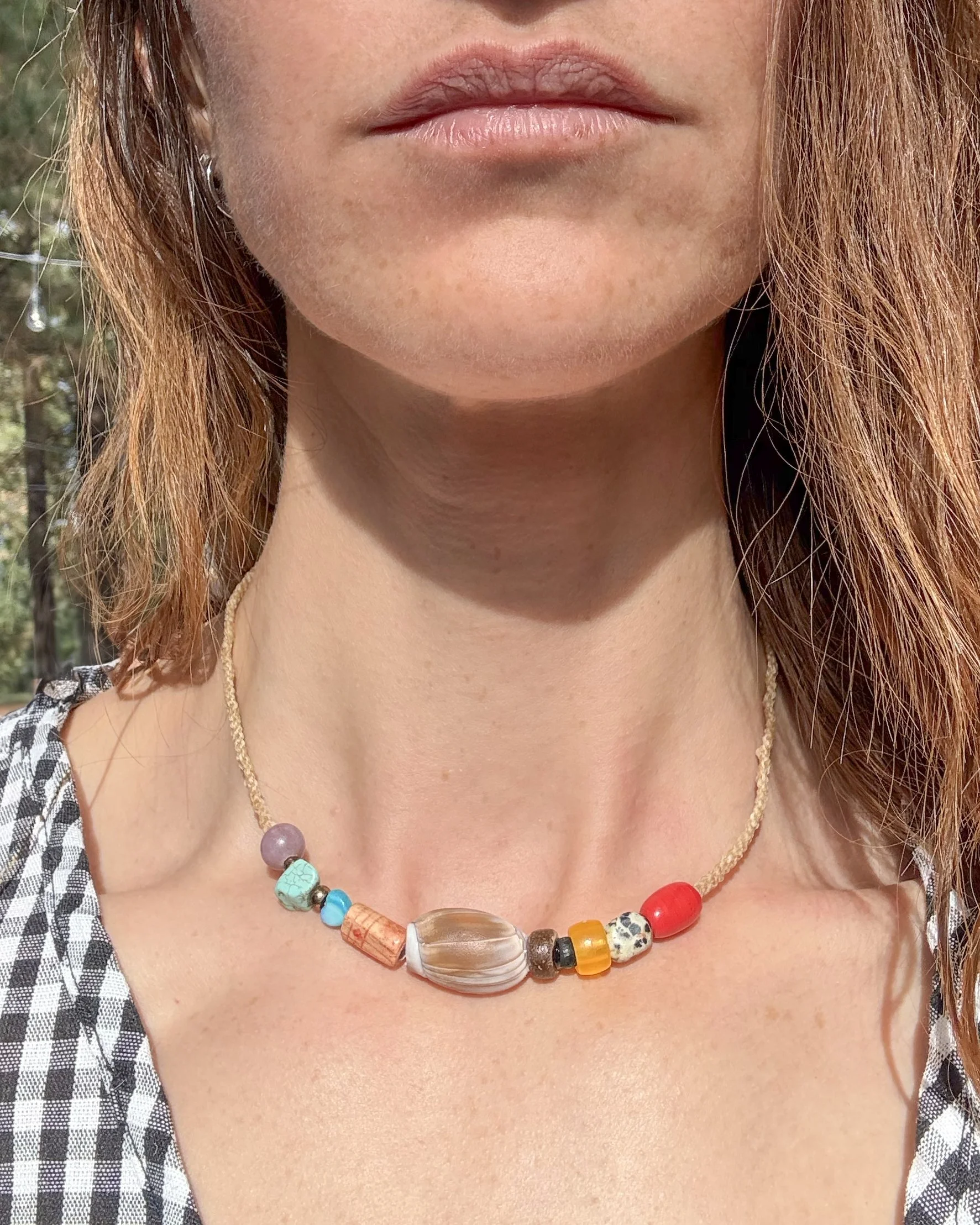 Shell, Agate and Jasper Adjustable Necklace