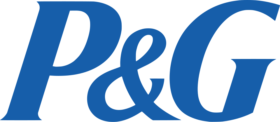 The P&G logo in blue with stylized lettering.