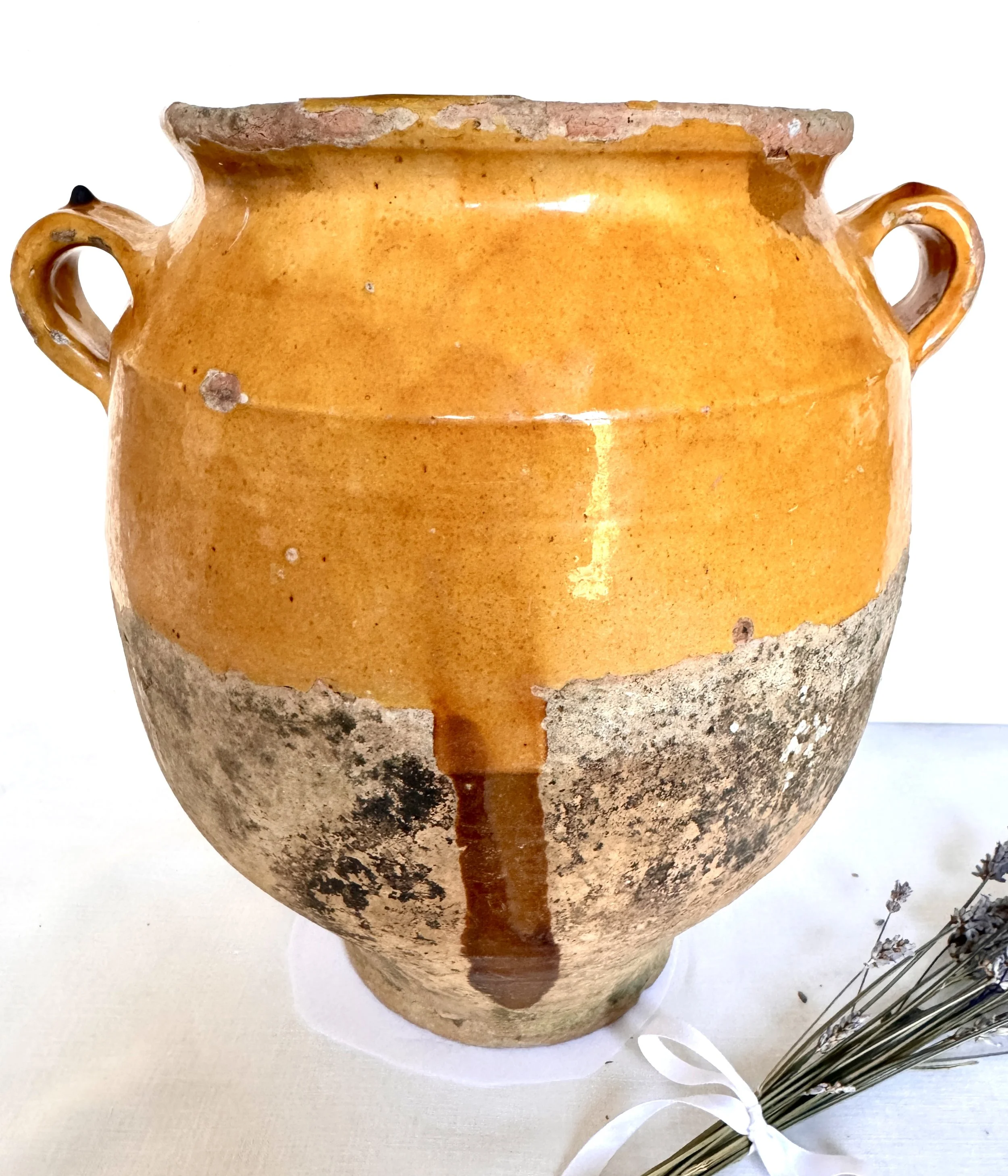 Antique French Late 19th-Century Ochre-Glazed Terracotta Provencal Confit Pot