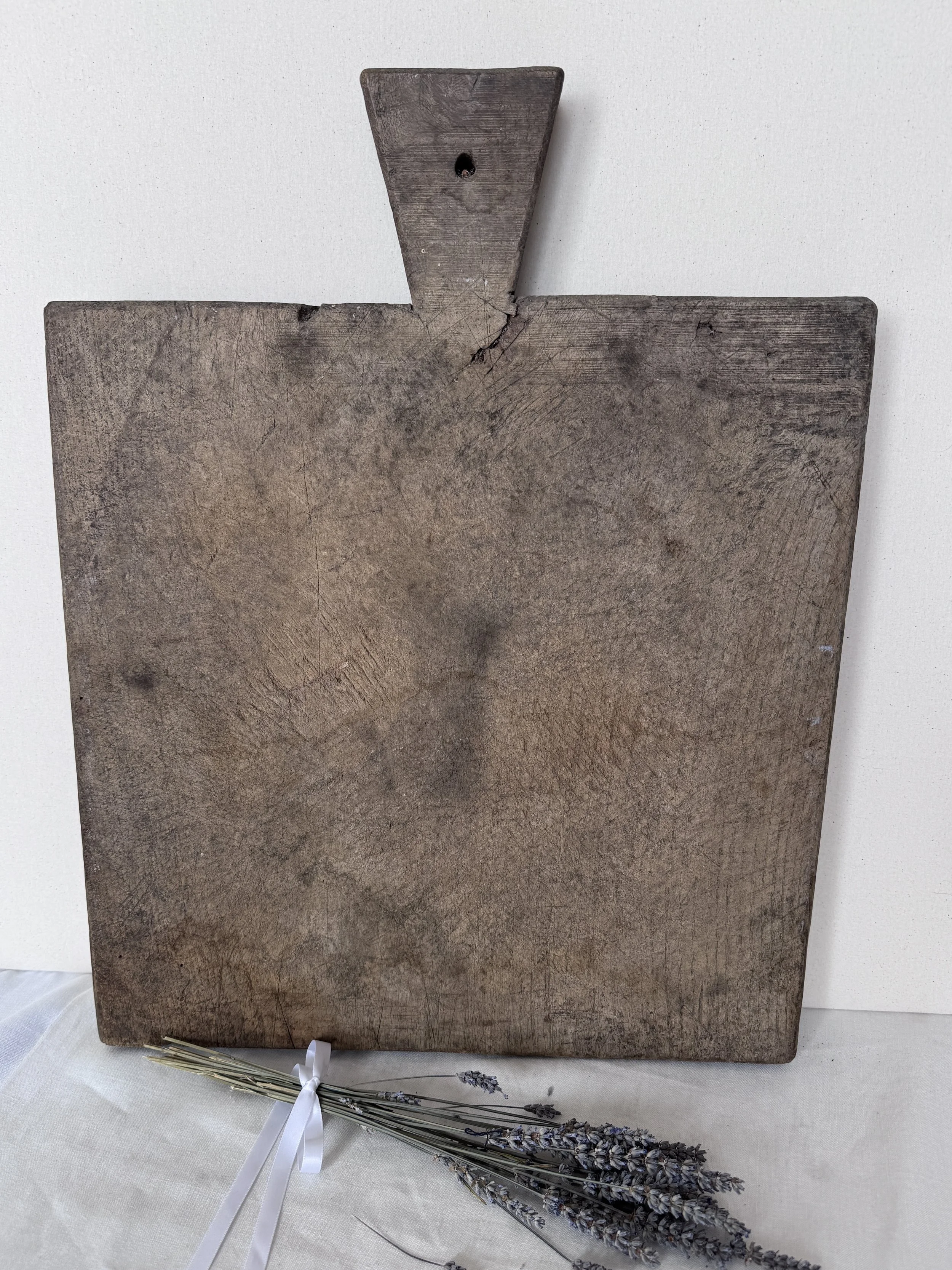Antique French Wooden Cutting Board - Thick Primitive Bread Board