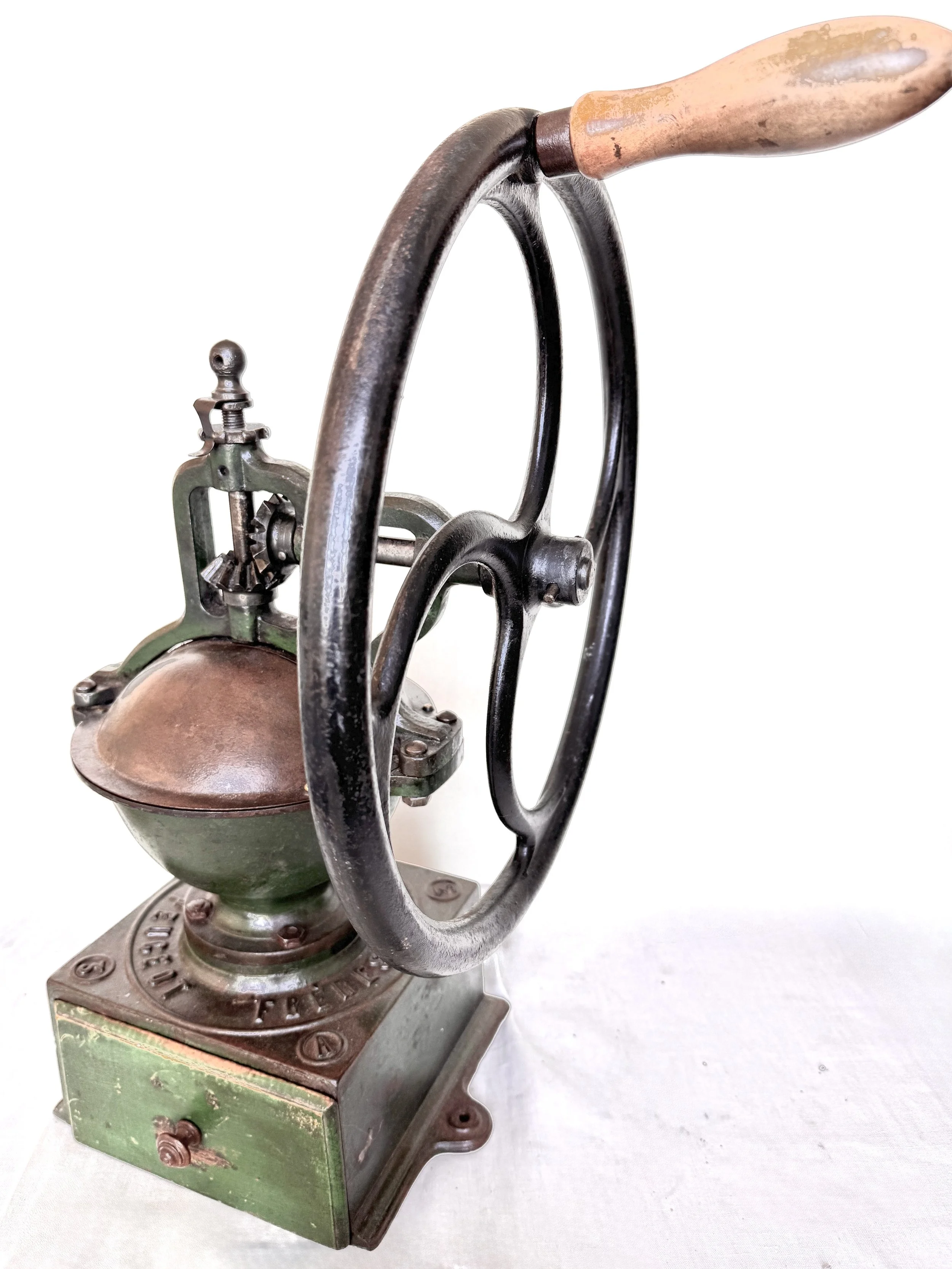 Peugeot Flywheel Coffee Grinder - Original Green Paint (c. 1890-1910)
