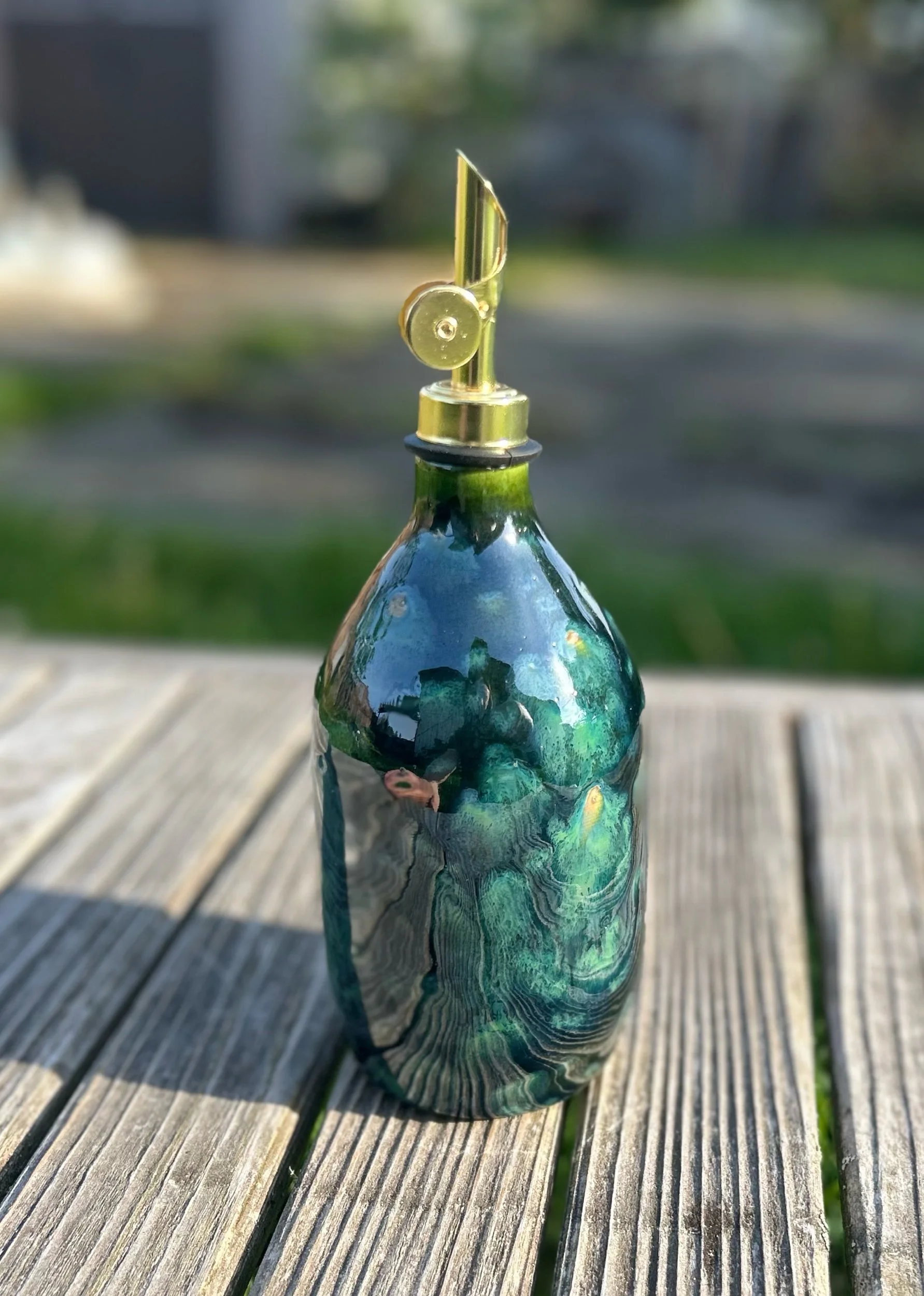 Oil Decanter in Speckled Olive