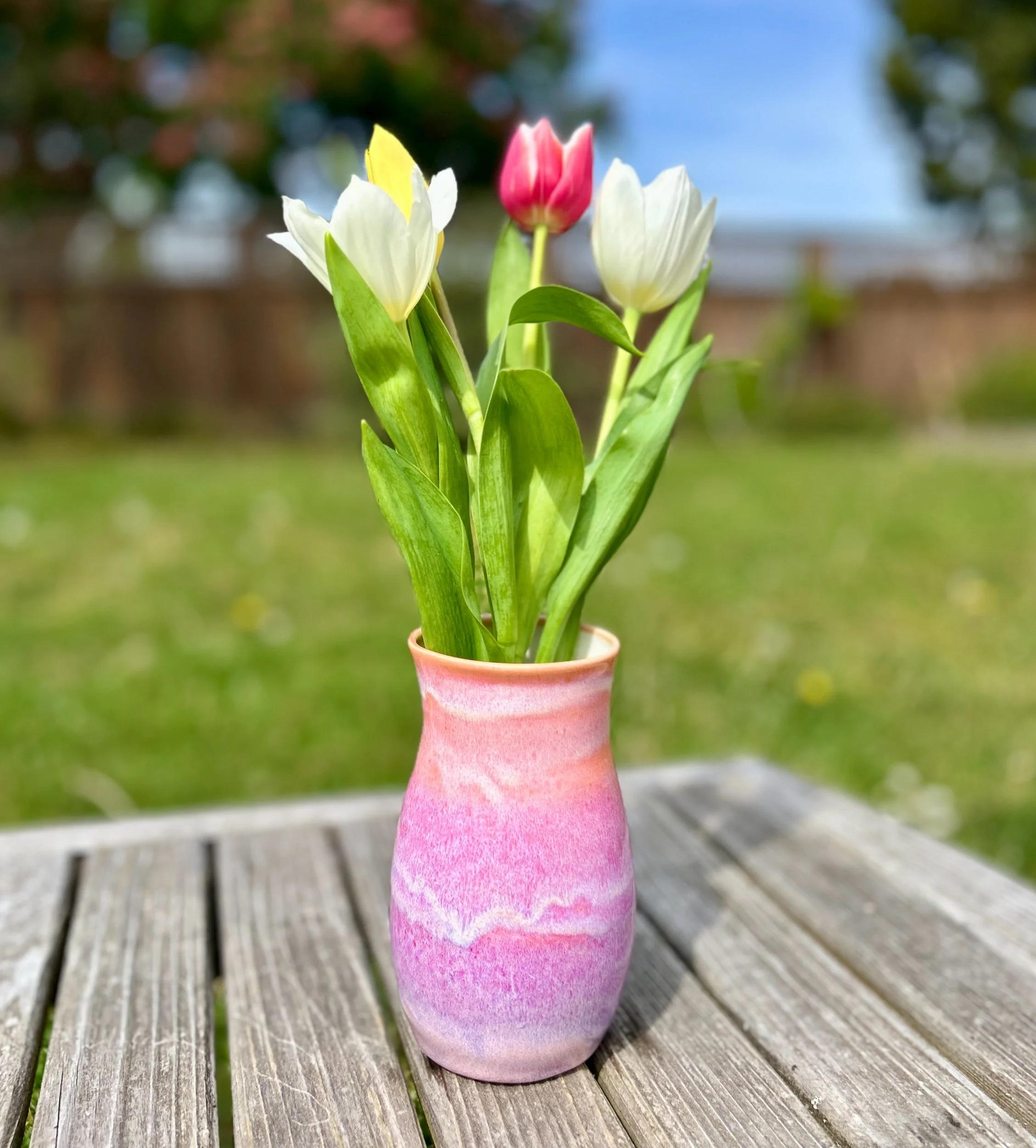 Tall Vase in Orange, Pink, Purple