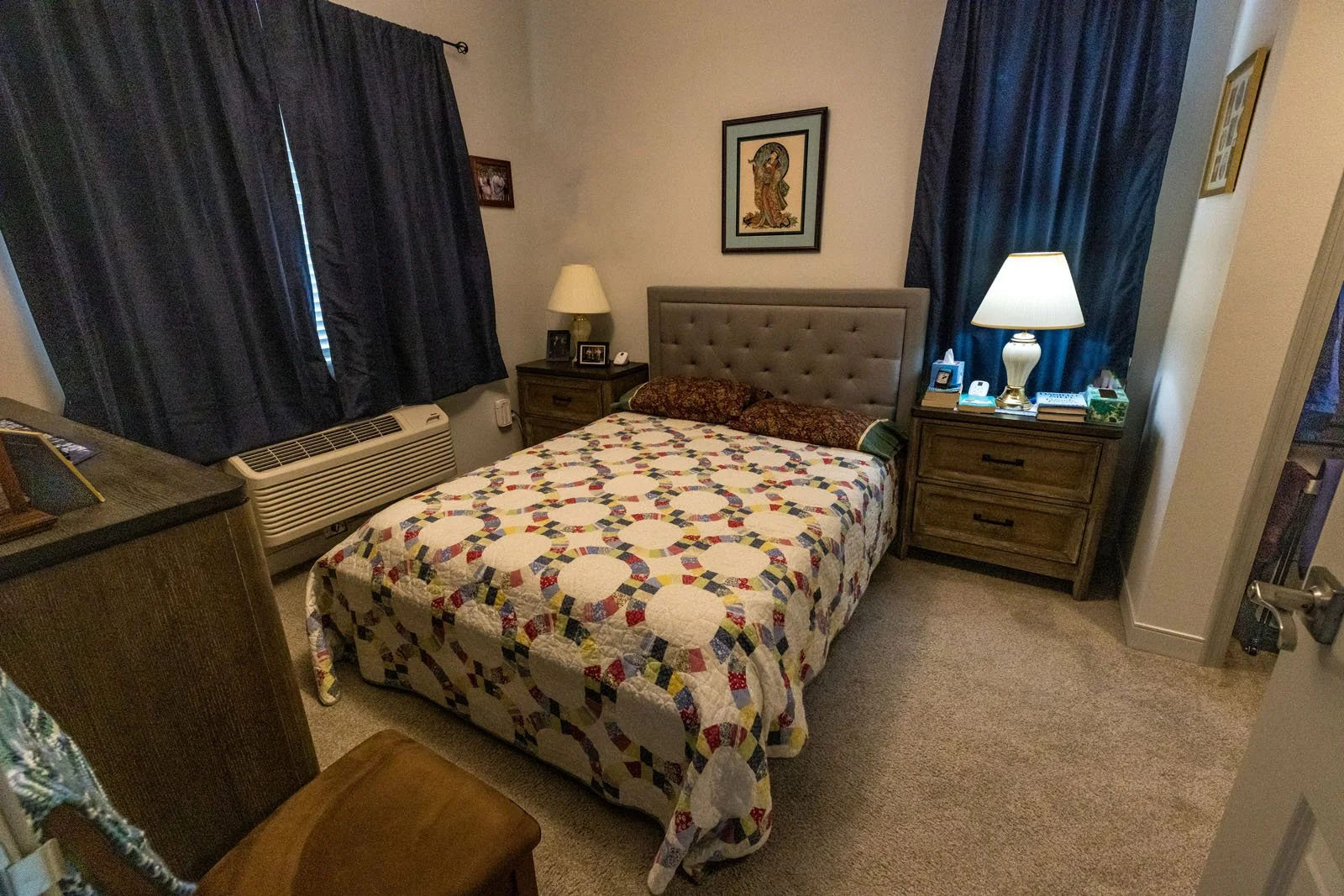 A small bedroom with a bed at Riverview Senior Living and Memory Care in Juneau Alaska