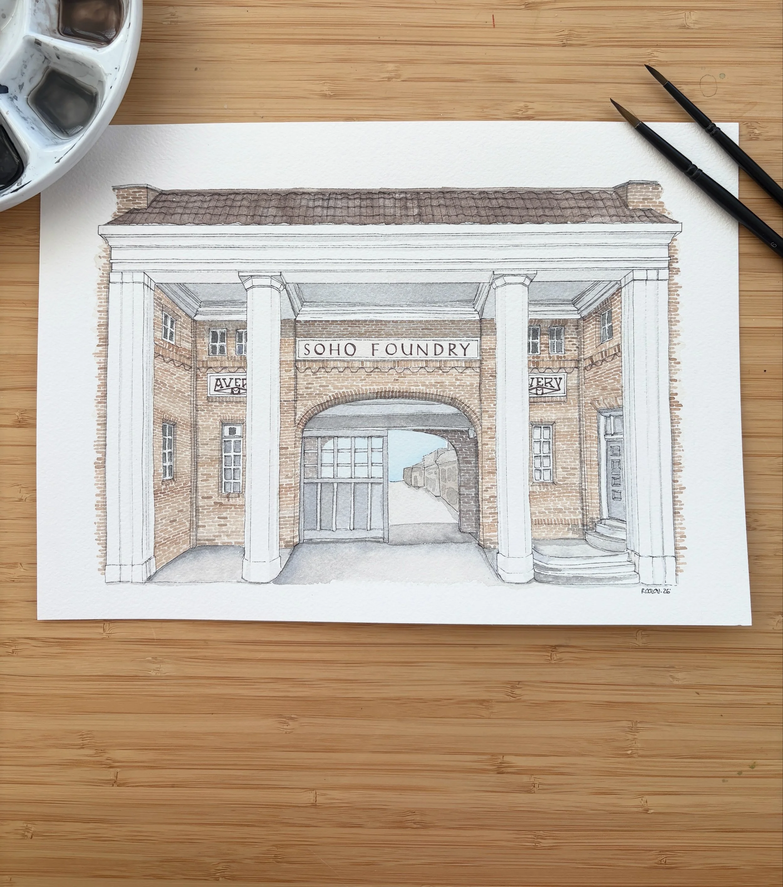 ✨ Soho Foundry ✨

I was asked if I could recreate the entrance to Avery Berkel for a member of staff who was retiring. 

The Brief: &ldquo;A painted portrait of the gate entrance of Avery Berkel, based on an original photograph taken circa 1940s. Mai