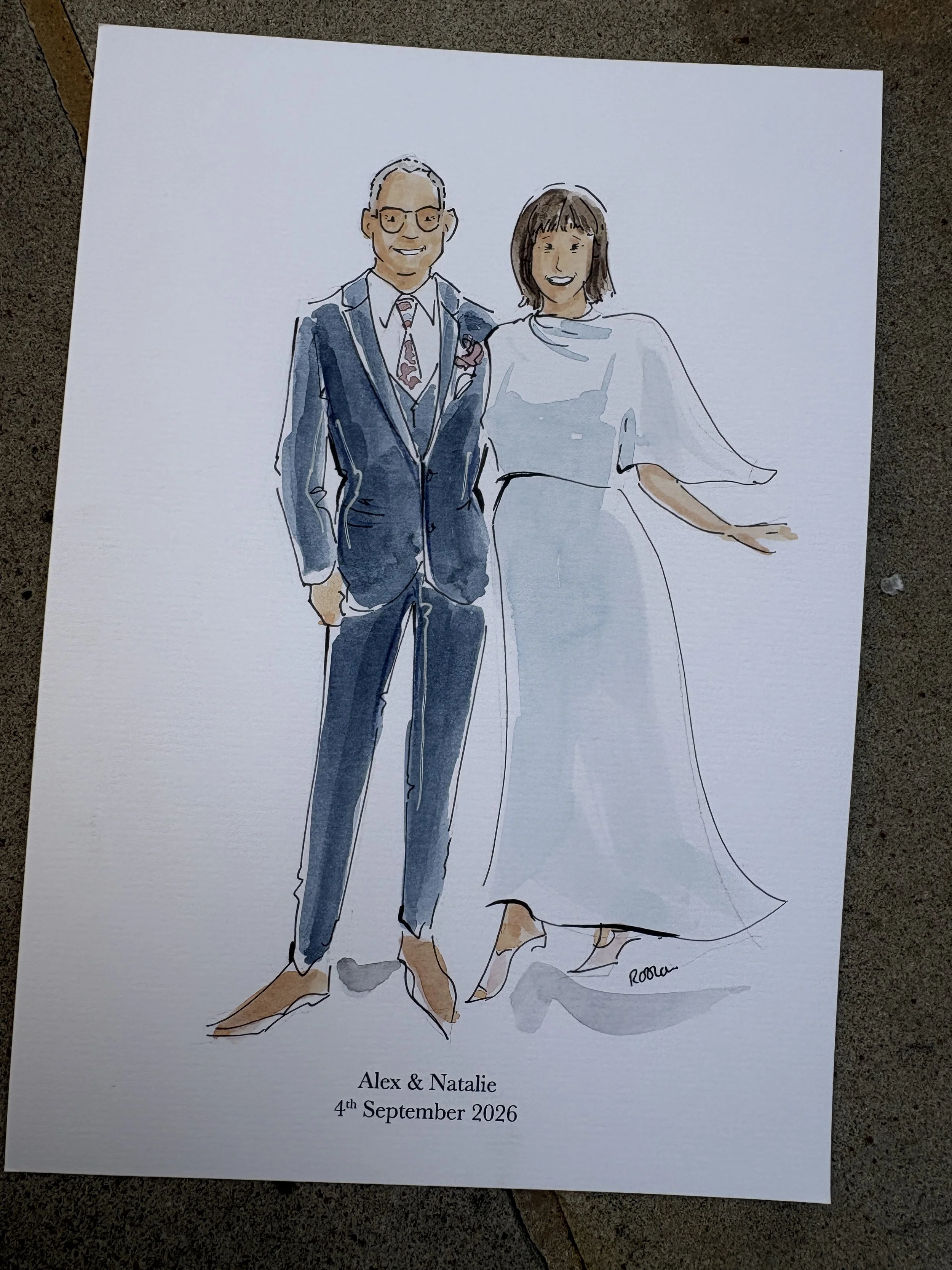 Illustration of brides parents at wedding 