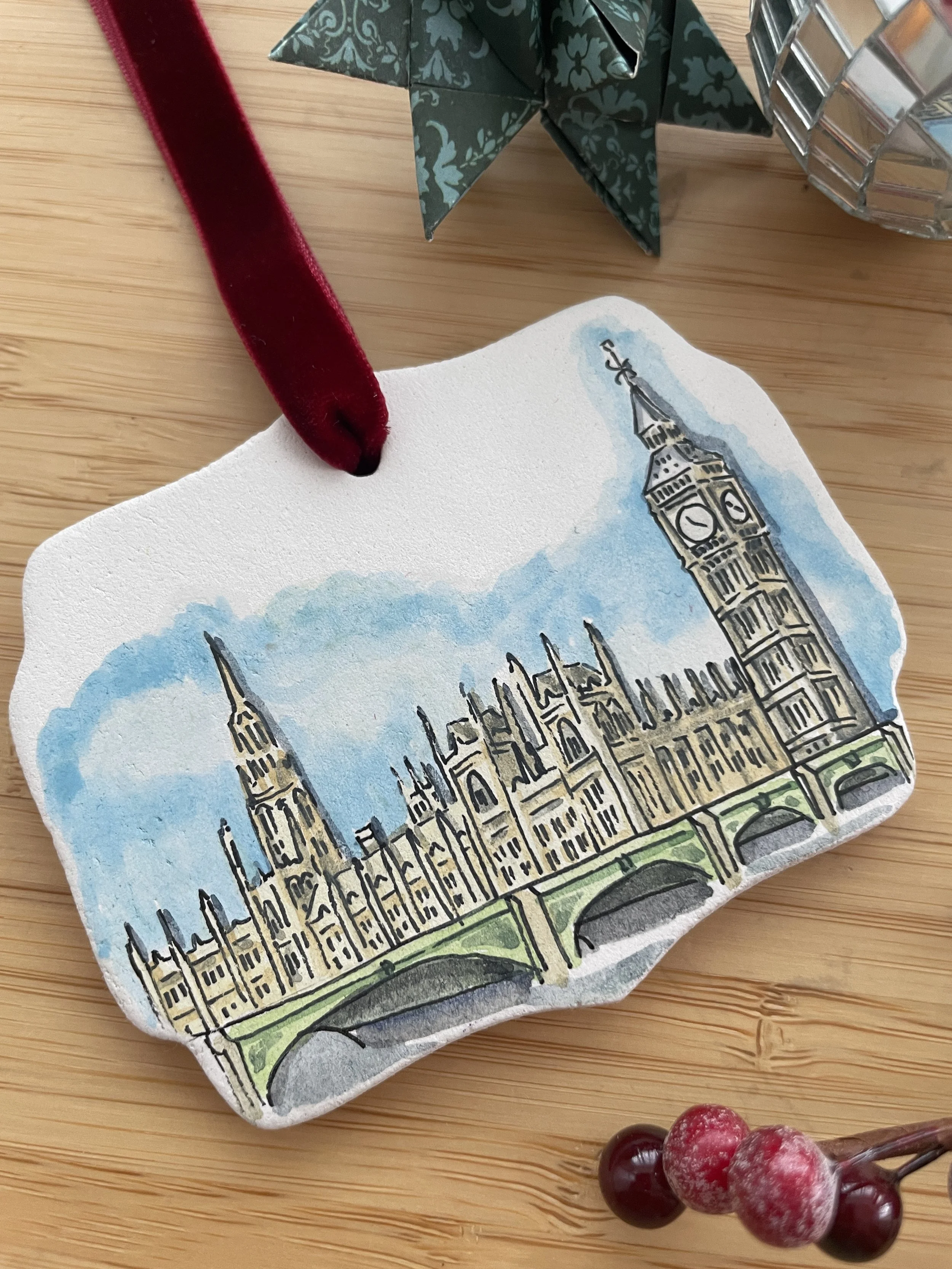 Big Ben painted on Christmas bauble