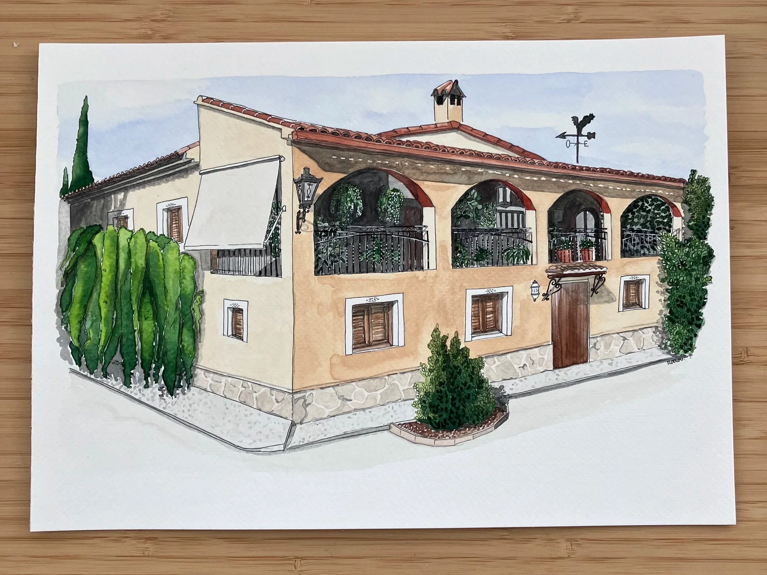 Spanish villa watercolour
