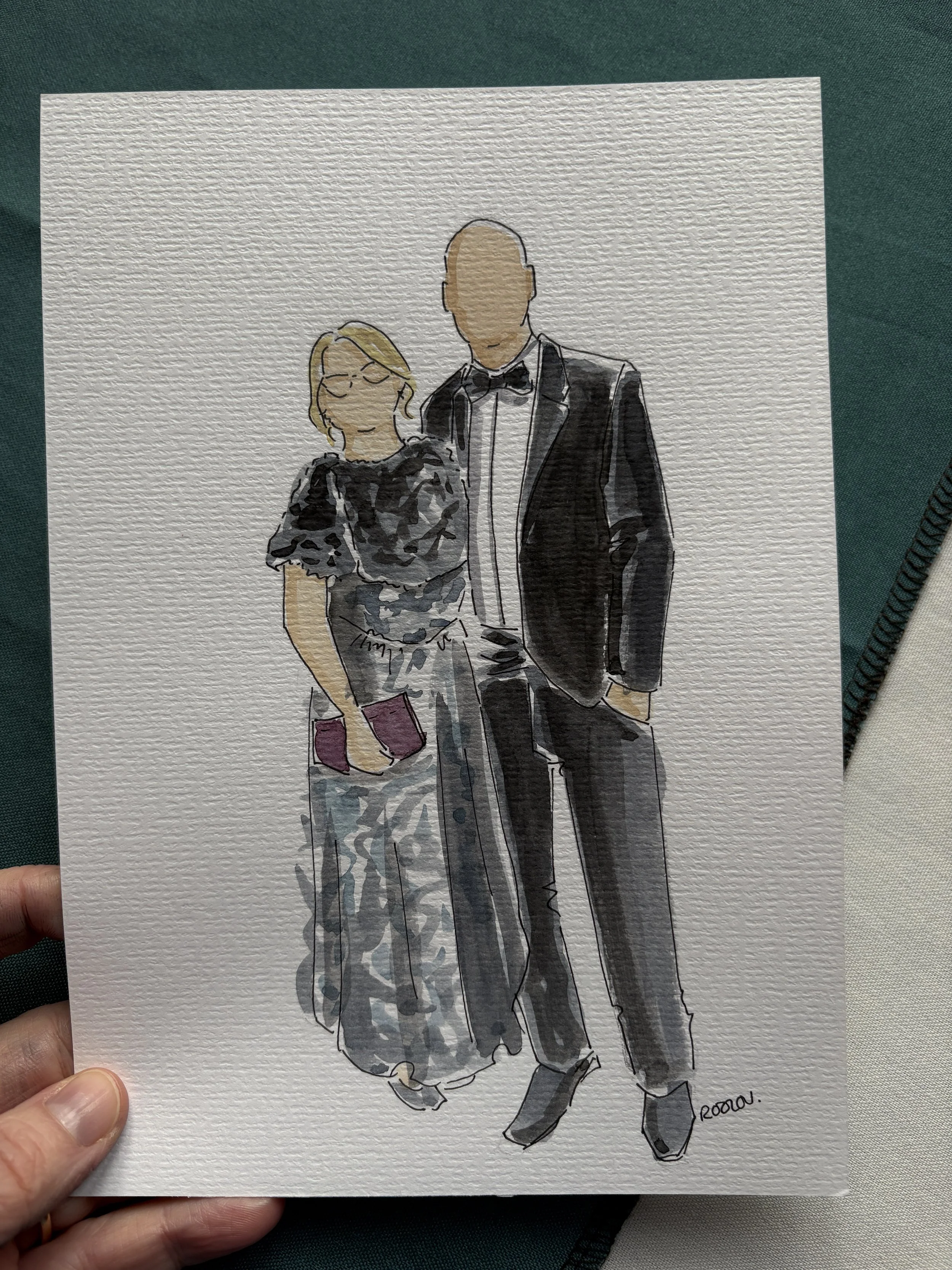 Watercolour wedding guest illustration