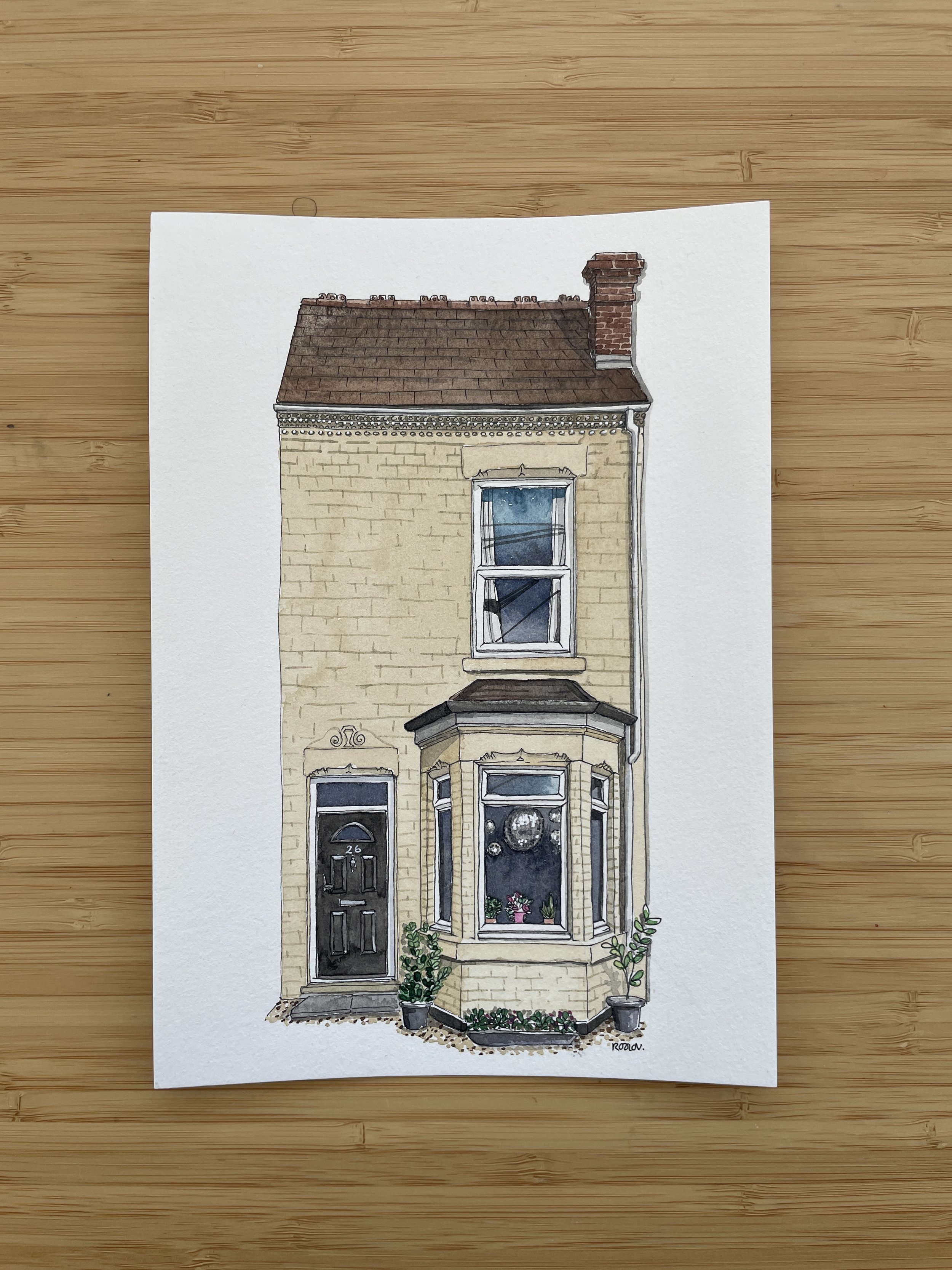 Watercolour house portrait of Earlsdon terrace house