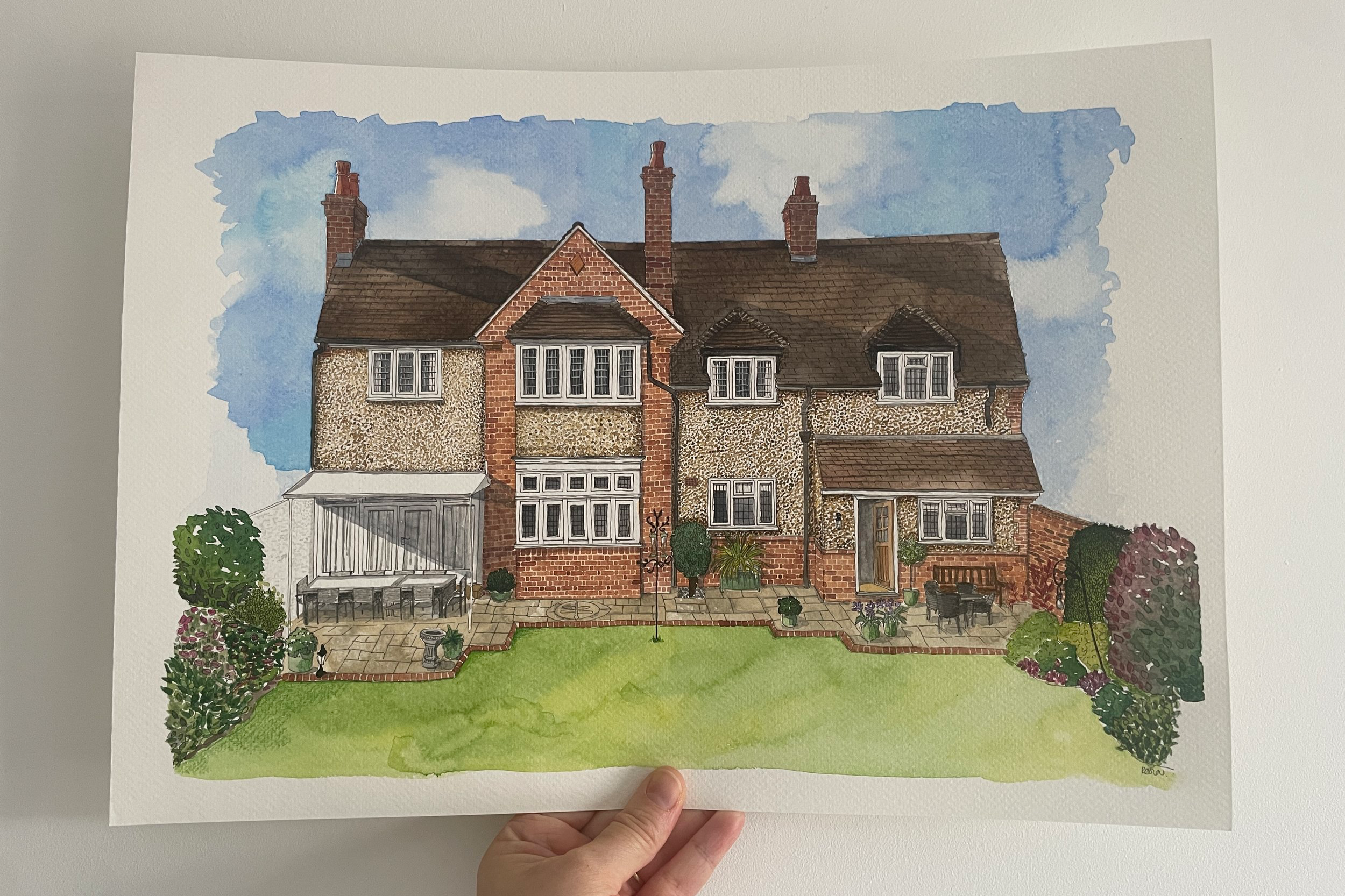 Watercolour house portrait for 80th birthday present