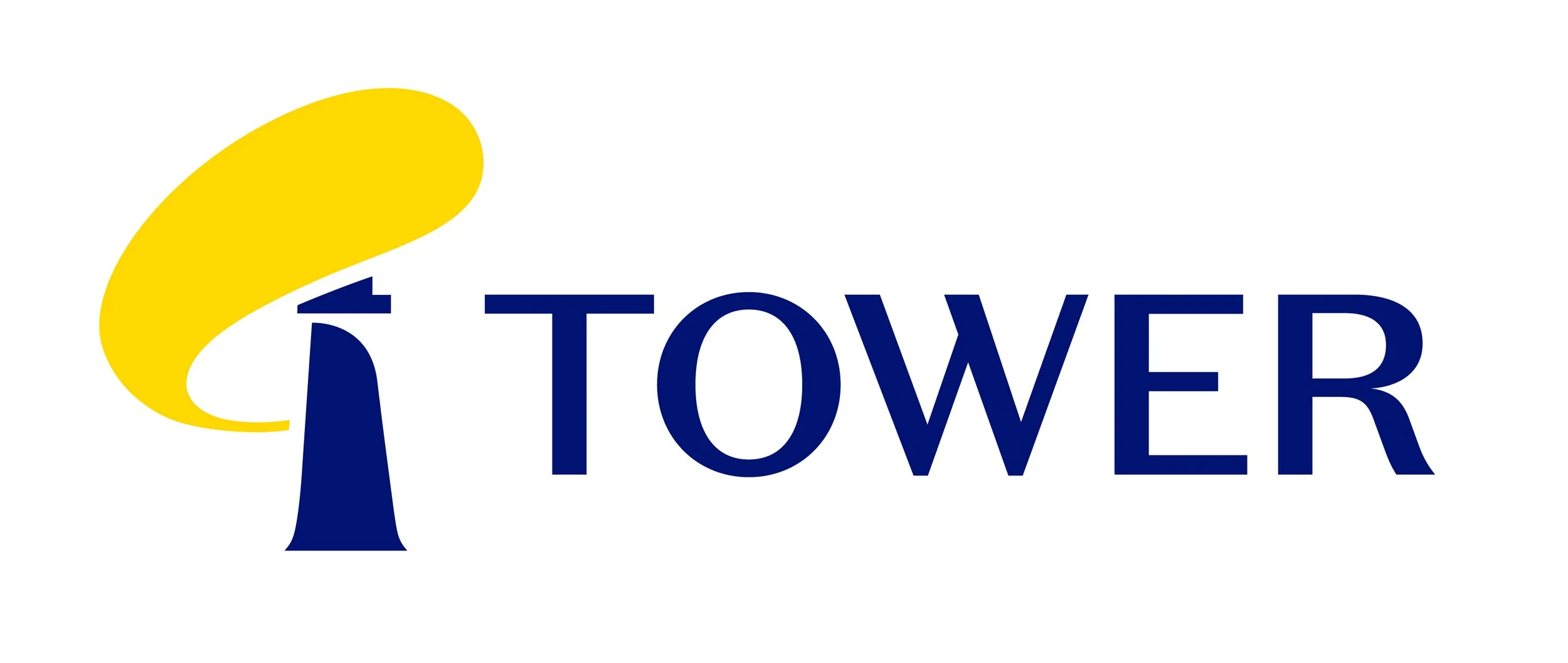 A logo with a stylized yellow sun or abstract shape next to a blue letter T, followed by the word 'TOWER' in large blue letters.