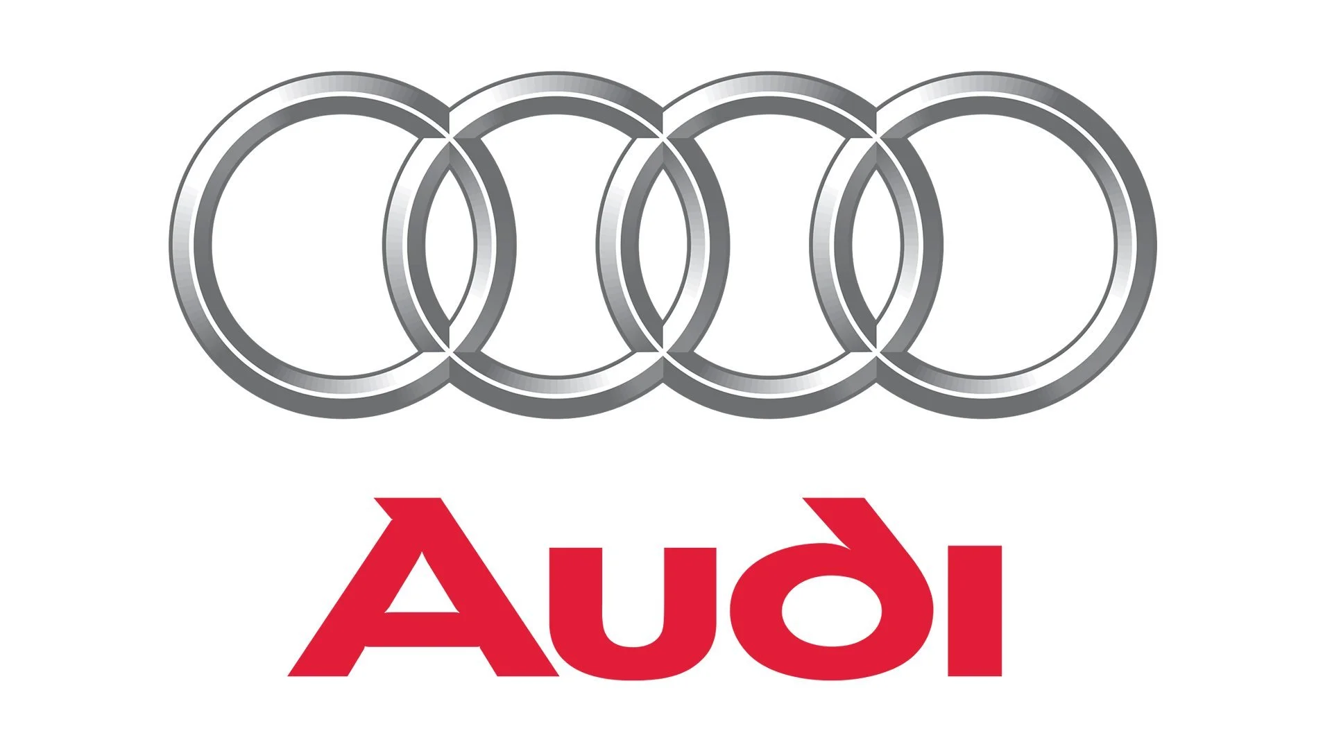 Audi logo with four interlocking silver rings and the red word 'Audi' underneath.