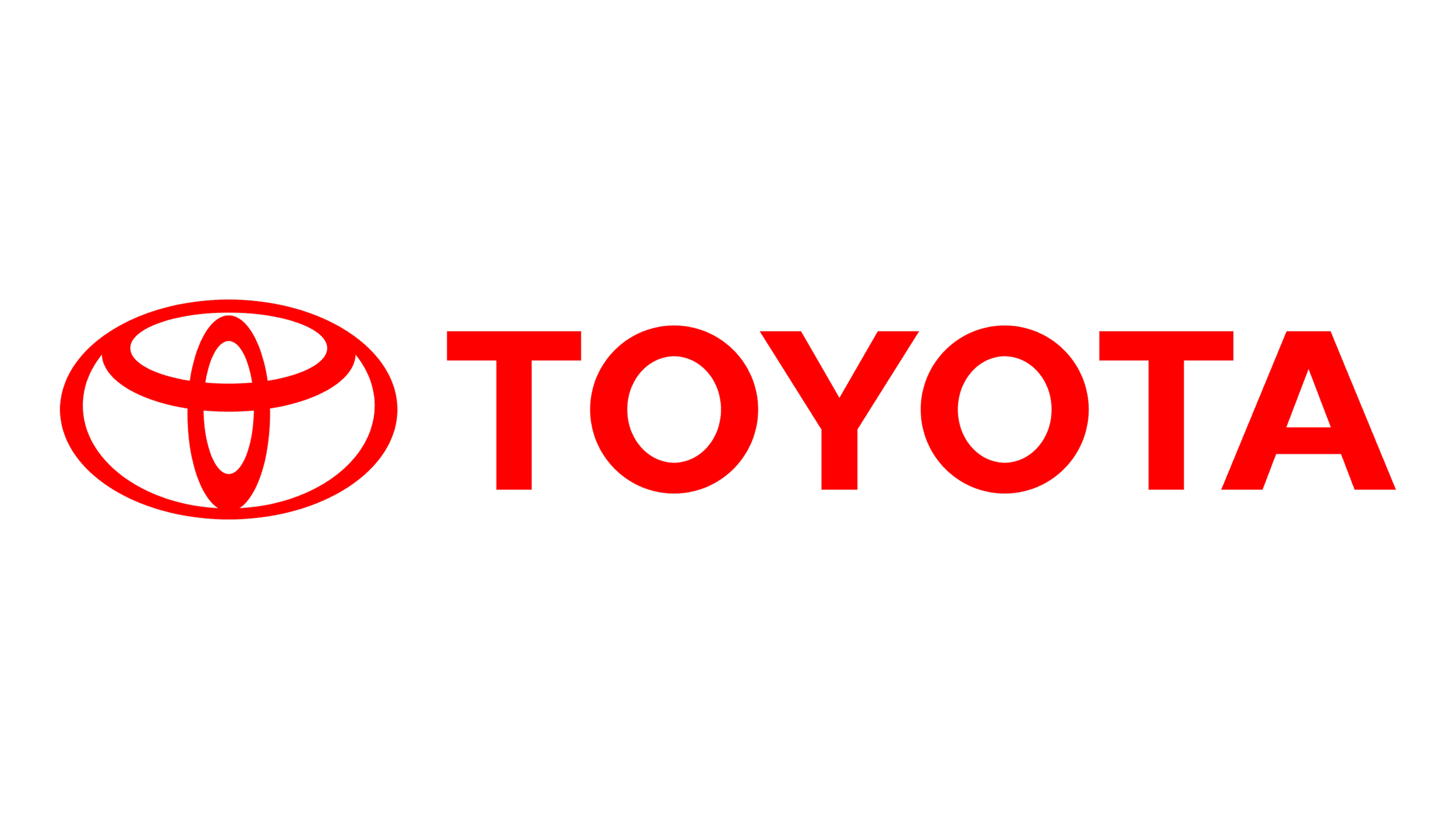 The image features the black and red logo of Toyota, with the iconic oval-shaped emblem to the left of the word 'TOYOTA' in bold red letters.
