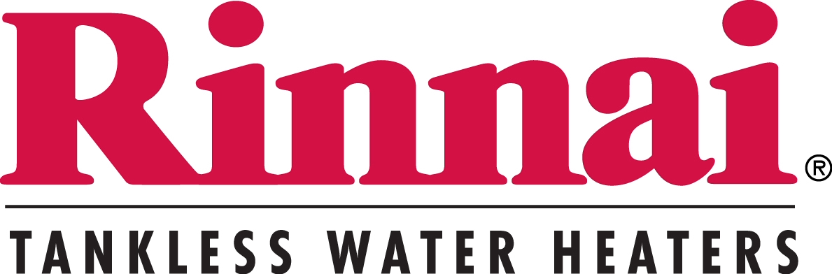 Logo of Rinnai, a tankless water heater brand, with the text 'Tankless Water Heaters' underneath.
