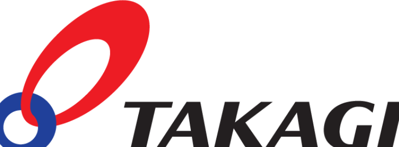 Takagi logo with red and blue spiral design