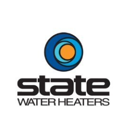 Logo of State Water Heaters featuring a blue and orange circular design above the company name.