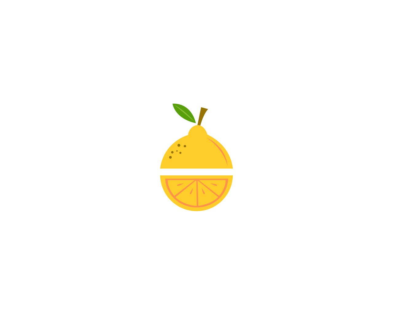 Circular icon with a lemon half and a whole lemon with a green leaf on top.
