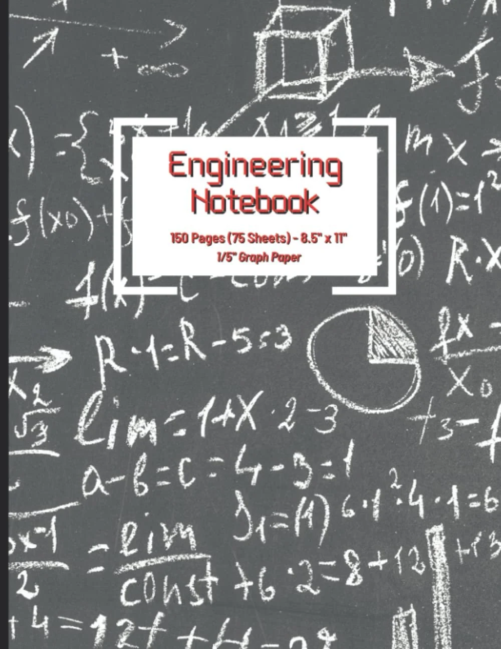 Engineering notebook cover with a chalkboard background of mathematical formulas and diagrams.