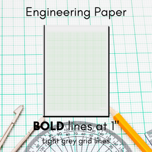 Engineering paper with a blank rectangular area, surrounded by drafting tools, on a grid background.