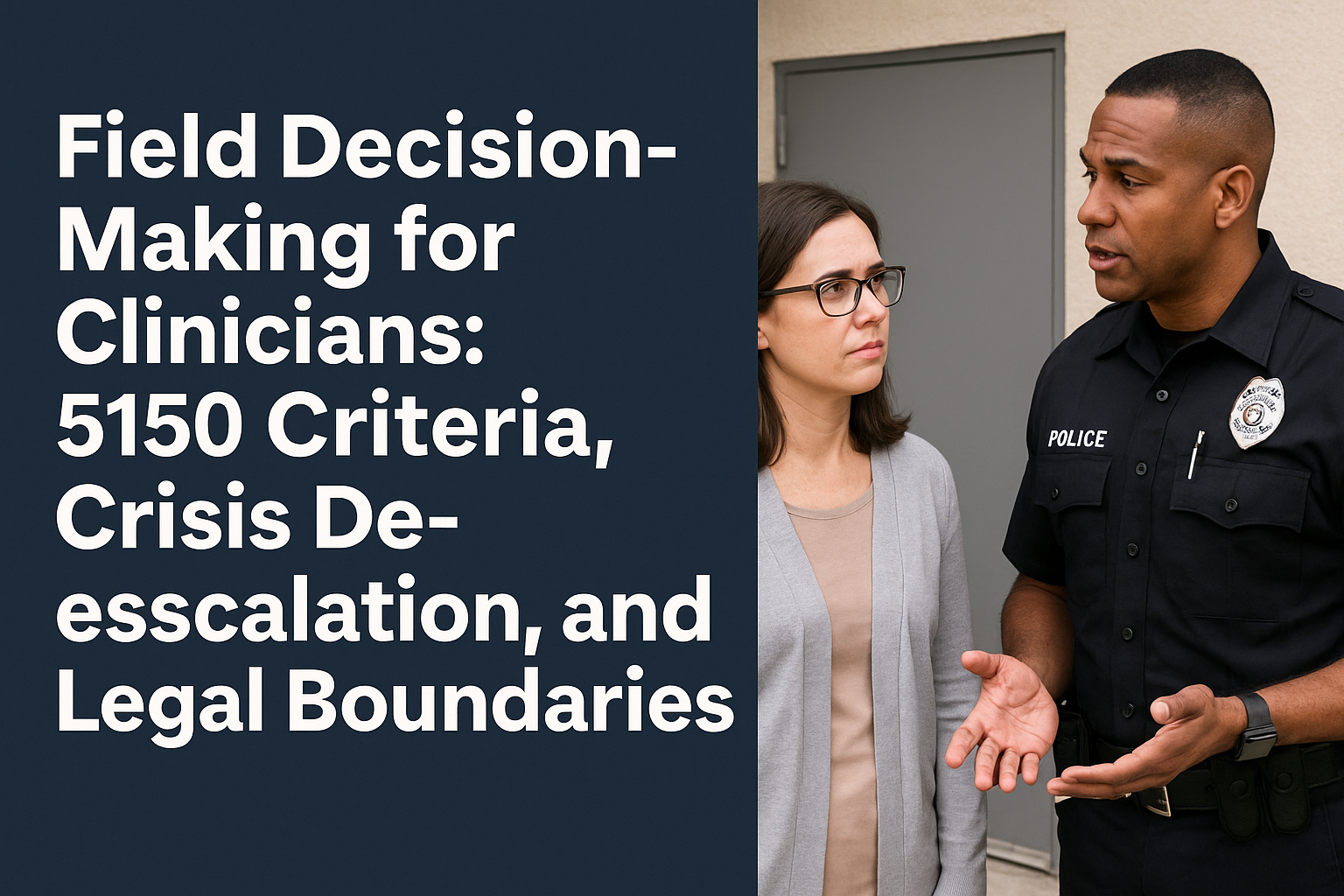 Field Decision-Making for Clinicians: 5150 Criteria, Crisis De-escalation, and Legal Boundaries