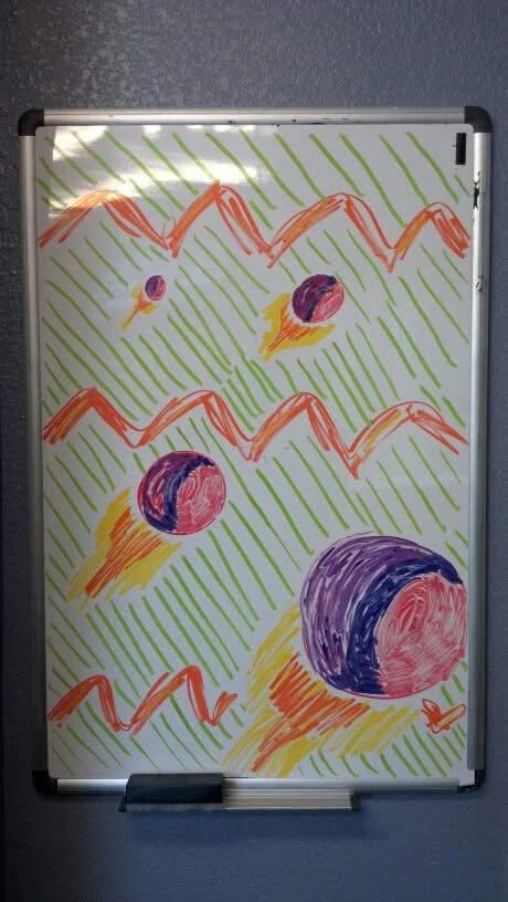 Experiment, c. 2010s
Dry-erase marker on office whiteboard

I had a whiteboard in my office and started drawing on it just to see what I could do with the surface. I’ve always been interested in making something out of whatever material happens to be