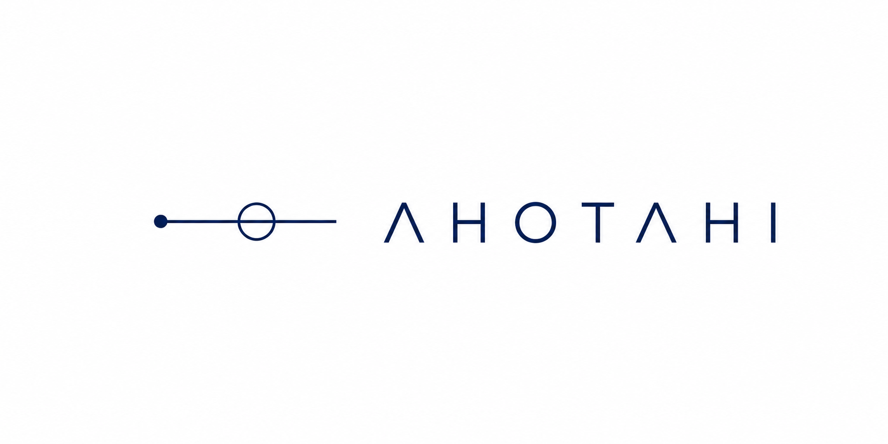 Futuristic logo with the word 'Lahonti' written in stylized font, accompanied by a geometric symbol resembling a dot connected to a circle with a line, all in dark blue on a white background.