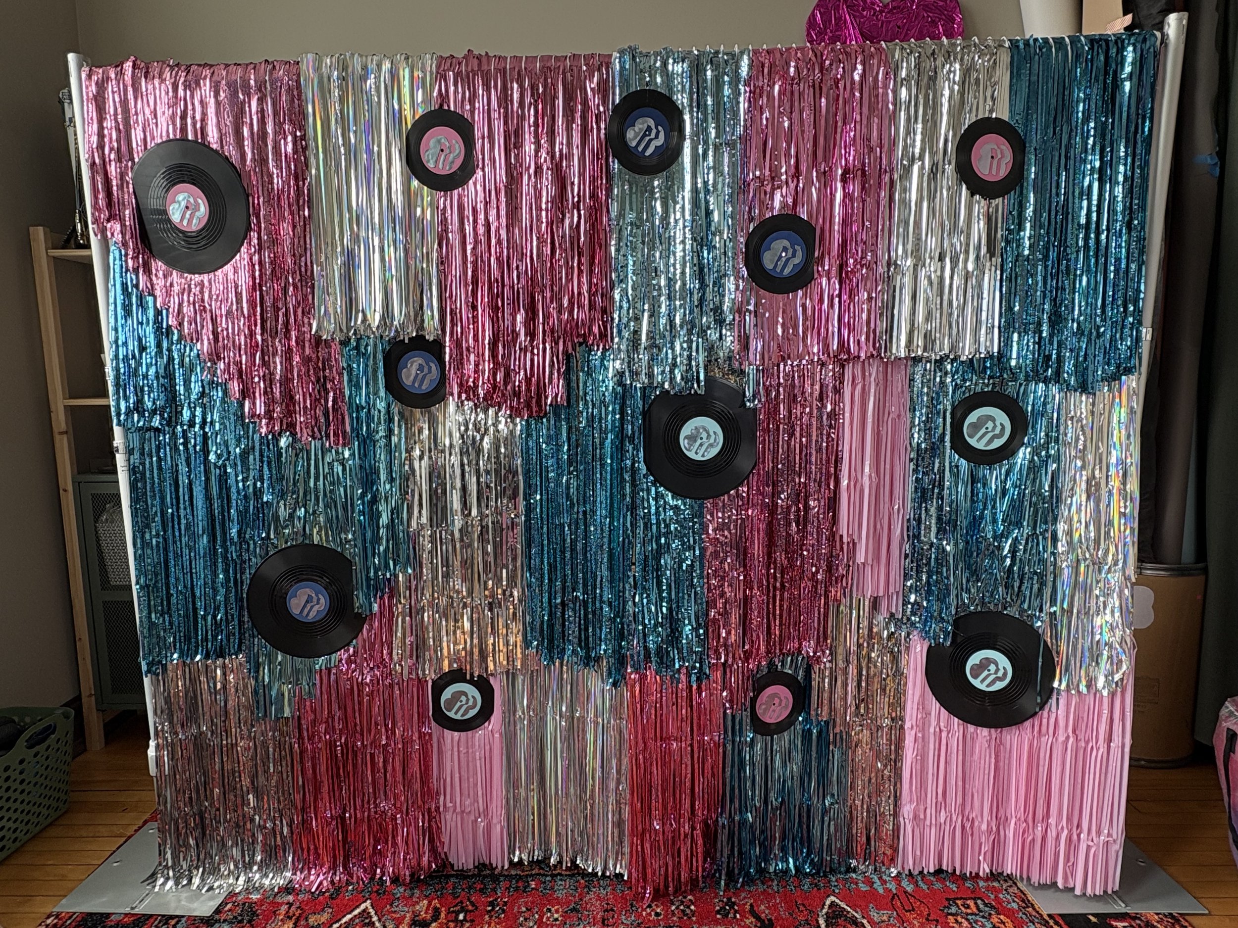 Tinsel Backdrop - Baby Blue + Pink