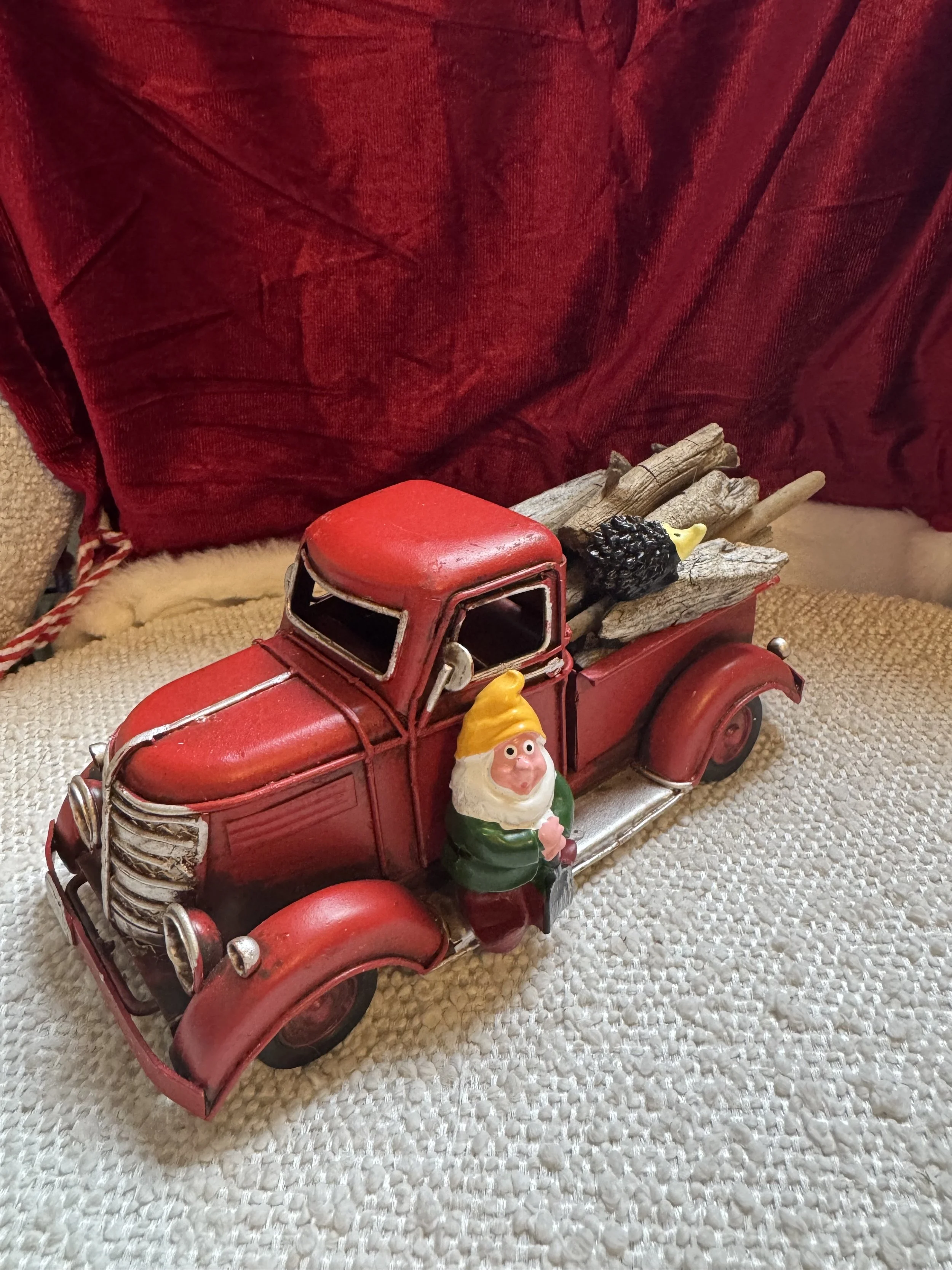 Whimsical Gnome Truck Decor with Hedgehog