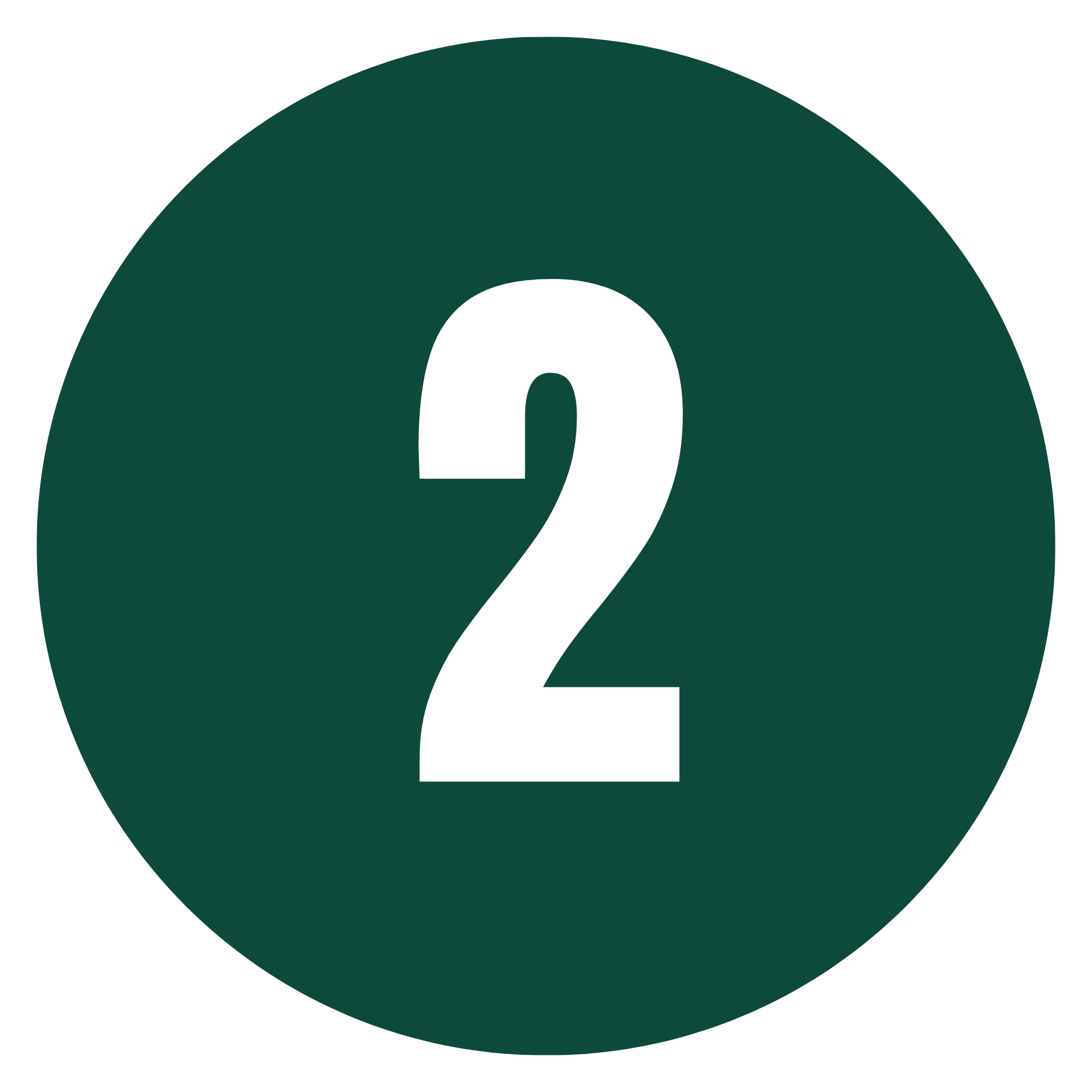 Large dark green circle with the white number 2 in the center.