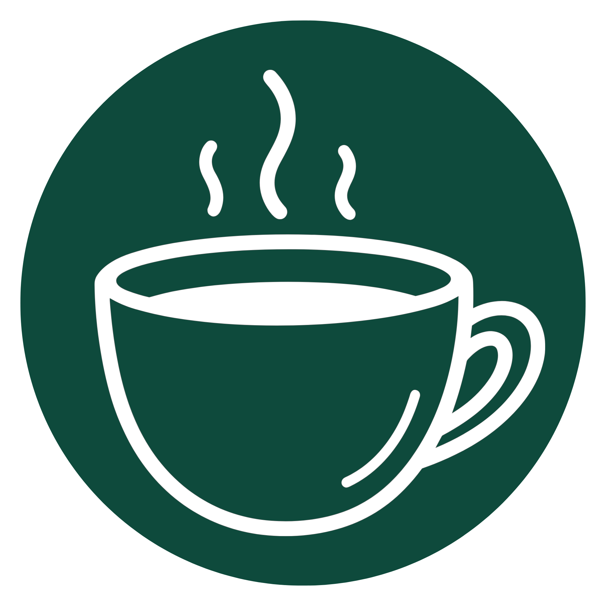 Icon of a steaming cup of coffee or tea inside a circular background.