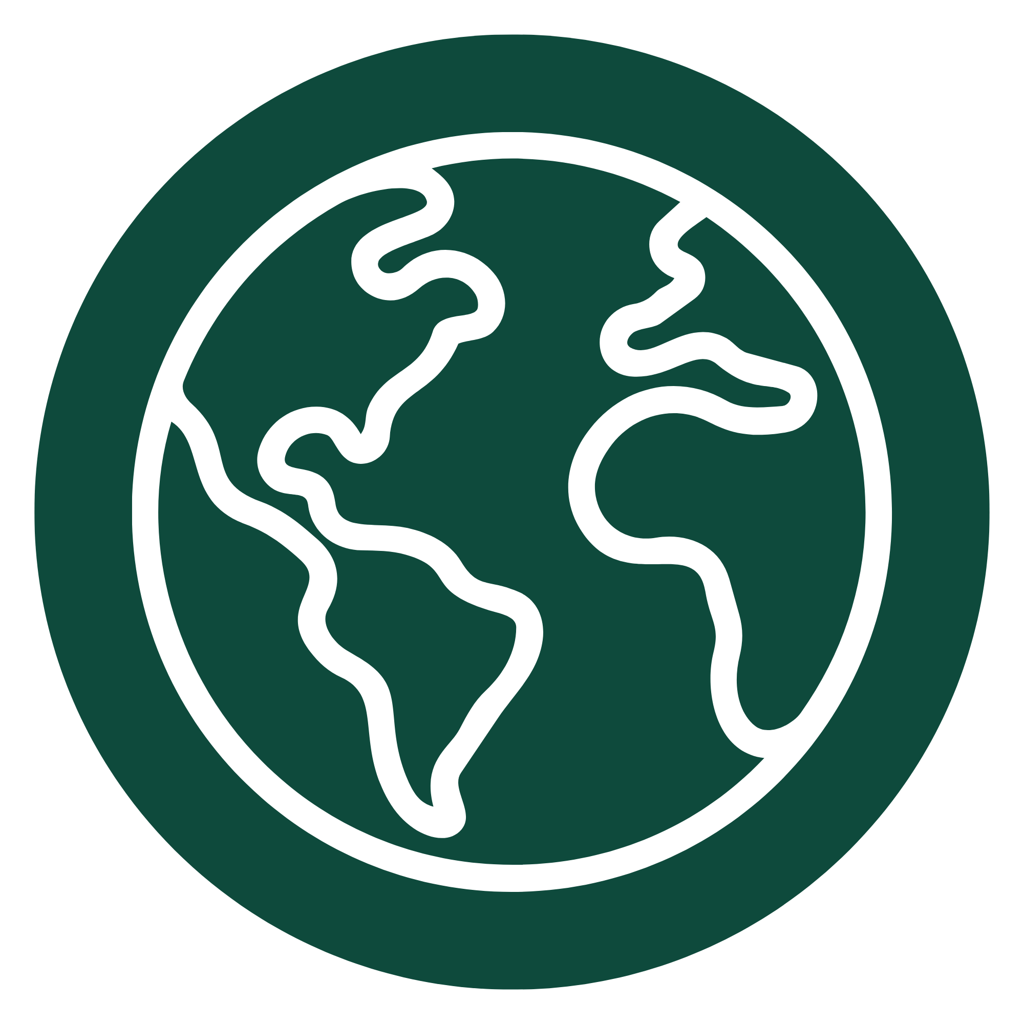 A green circular logo featuring a white outline of the Earth with visible continents.