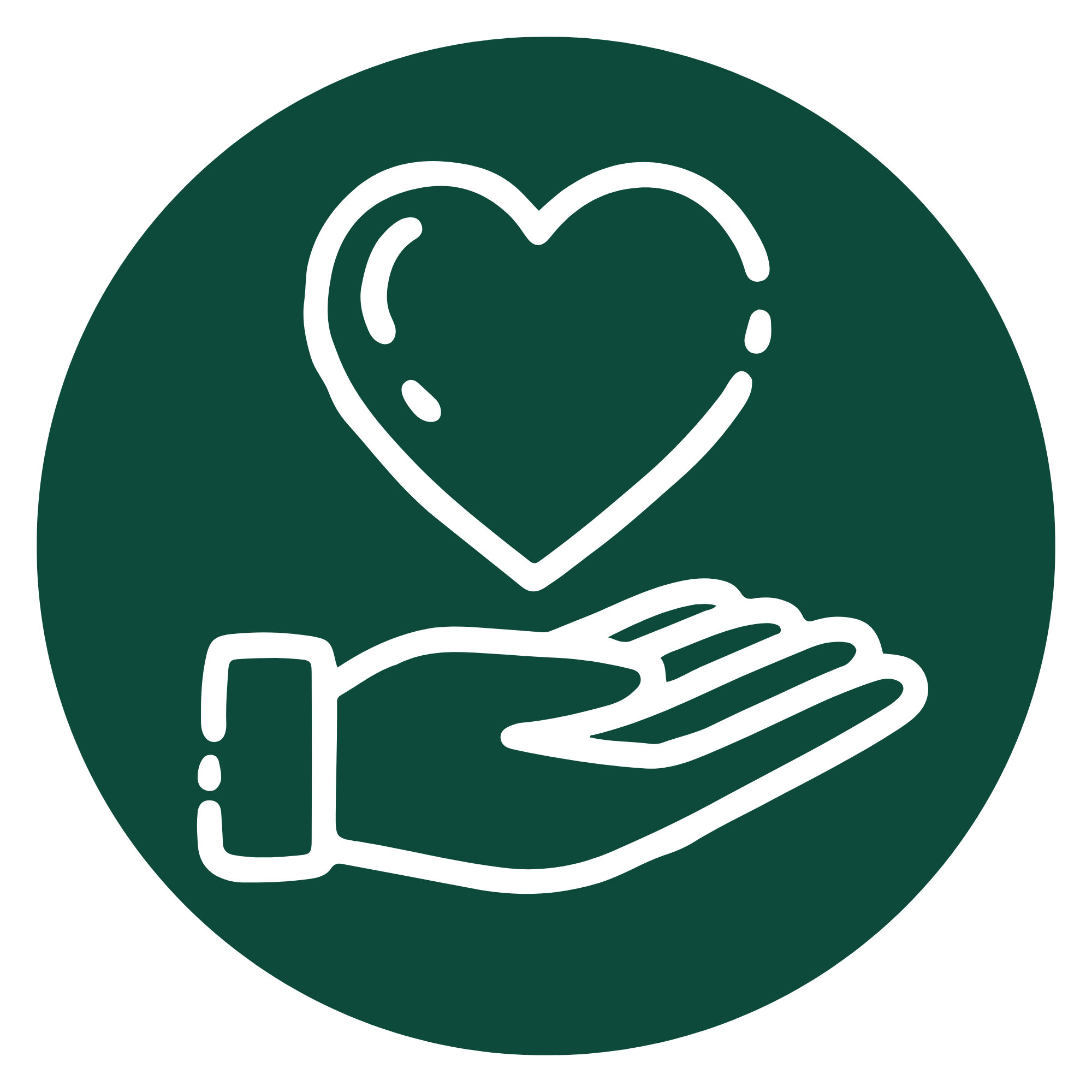 Icon of a heart inside a speech bubble above an open hand, symbolizing care or support.